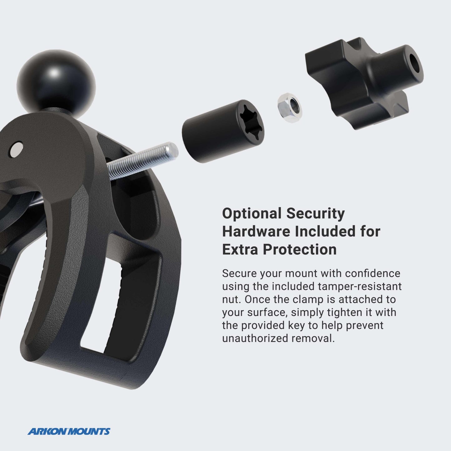 ARKON Mounts - Tablet Holder with Clamp Mount | Corrosion-Resistant | Tablet Stand w/Sturdy Clamp | Security Knob Feature | Two Adjustable Shafts Included | Fits iPad and Samsung Tablets
