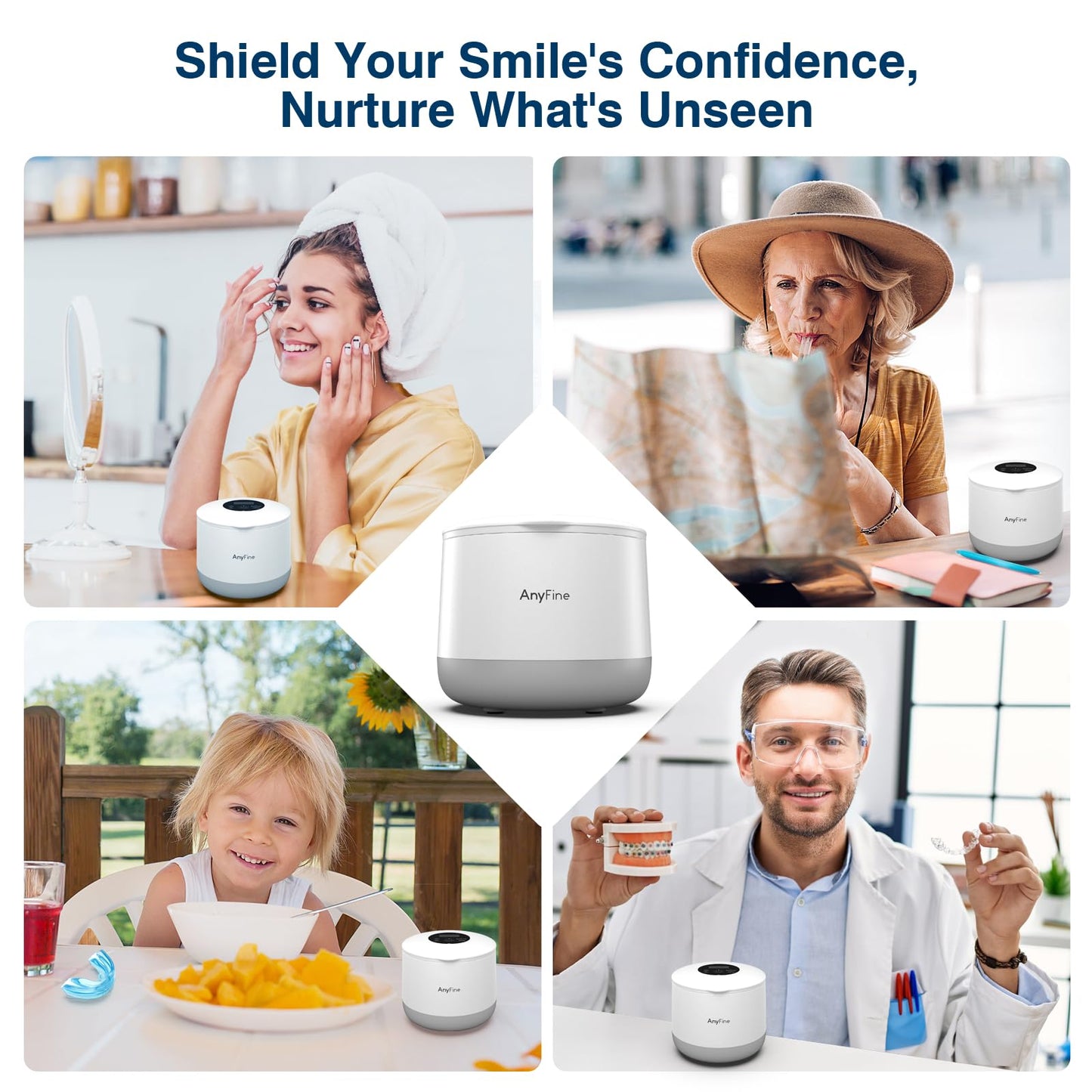 AnyFine Advanced Ultrasonic Retainer Cleaner Machine for Dentures, Mouth Guards, Braces, Toothbrush Heads, Jewelry, 45kHz Triple-Phase Purification System, 4 Modes for Multiple Dental Appliances