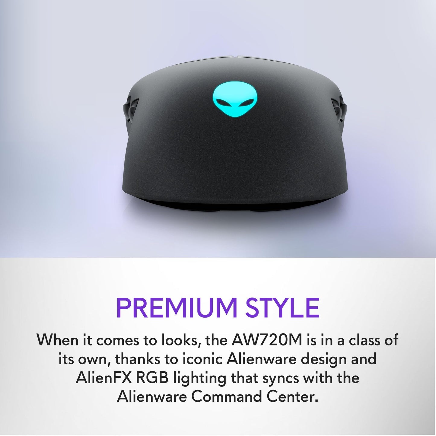 Alienware AW720M Tri-Mode Wireless Gaming Mouse - 2.4GHz Wireless, Bluetooth 5.1, 26,000 DPI, 8-Fully Programmable Buttons, Magnetic Snap Charging Adapter USB-A to USB-C Cable - Dark Side of The Moon