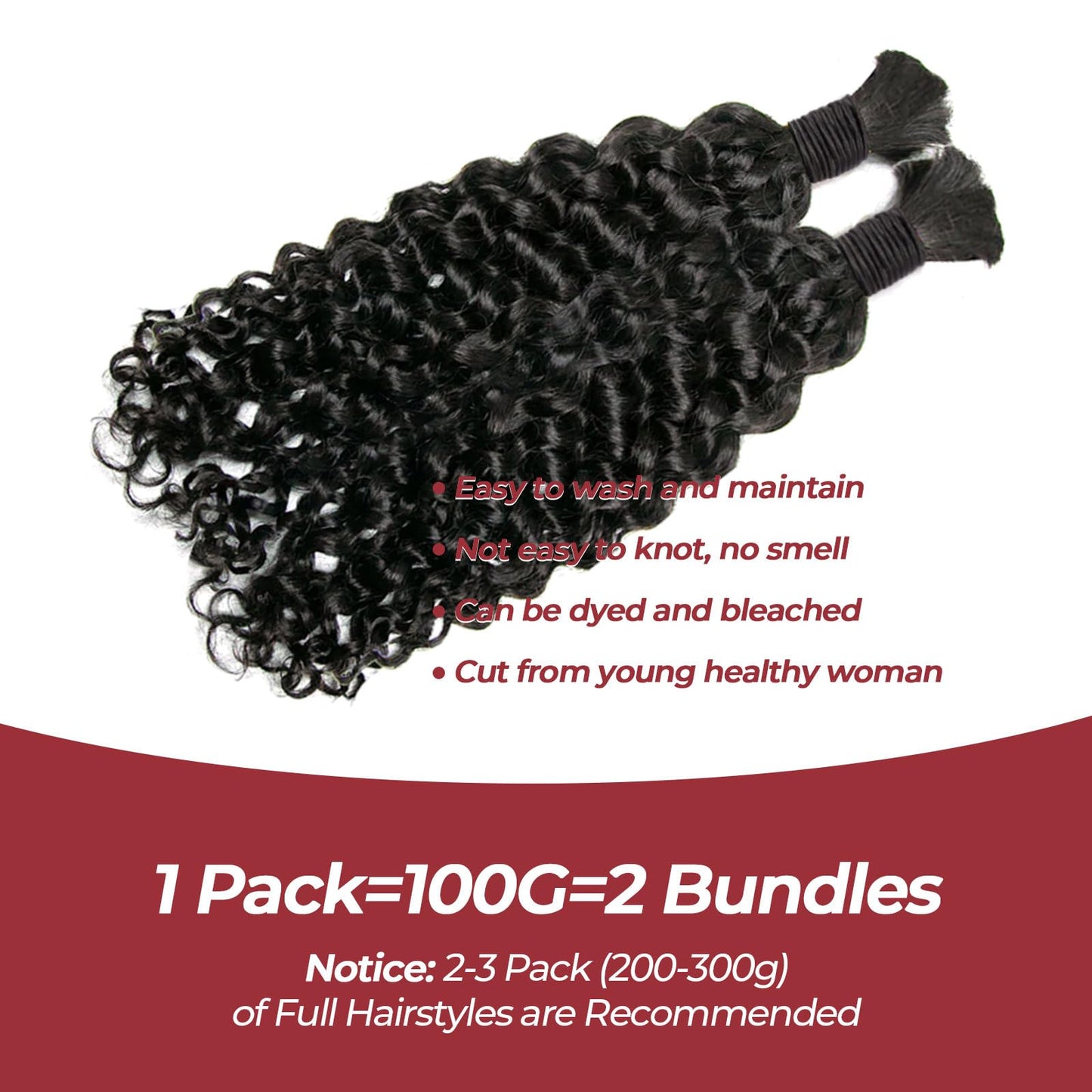 100 Percent Human Braiding Hair for Boho Braids 24 Inch Curly Human Hair for Boho Braids 2 Bundles 100g Boho Hair for Braiding Deep Wave Bulk Human Hair for Boho Knotless Braids (1B,24inch)