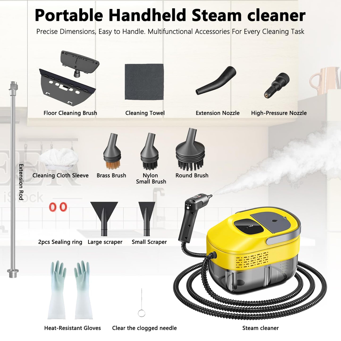 3 Level Adjustable Pressurized Handheld Steam Cleaner for Home, 10s Heat-Up Handheld Steamer for Cleaning, 1.6 Qt Tank Portable Steam Cleaner Handheld for Car,Grout,Tile,Couch,Floor