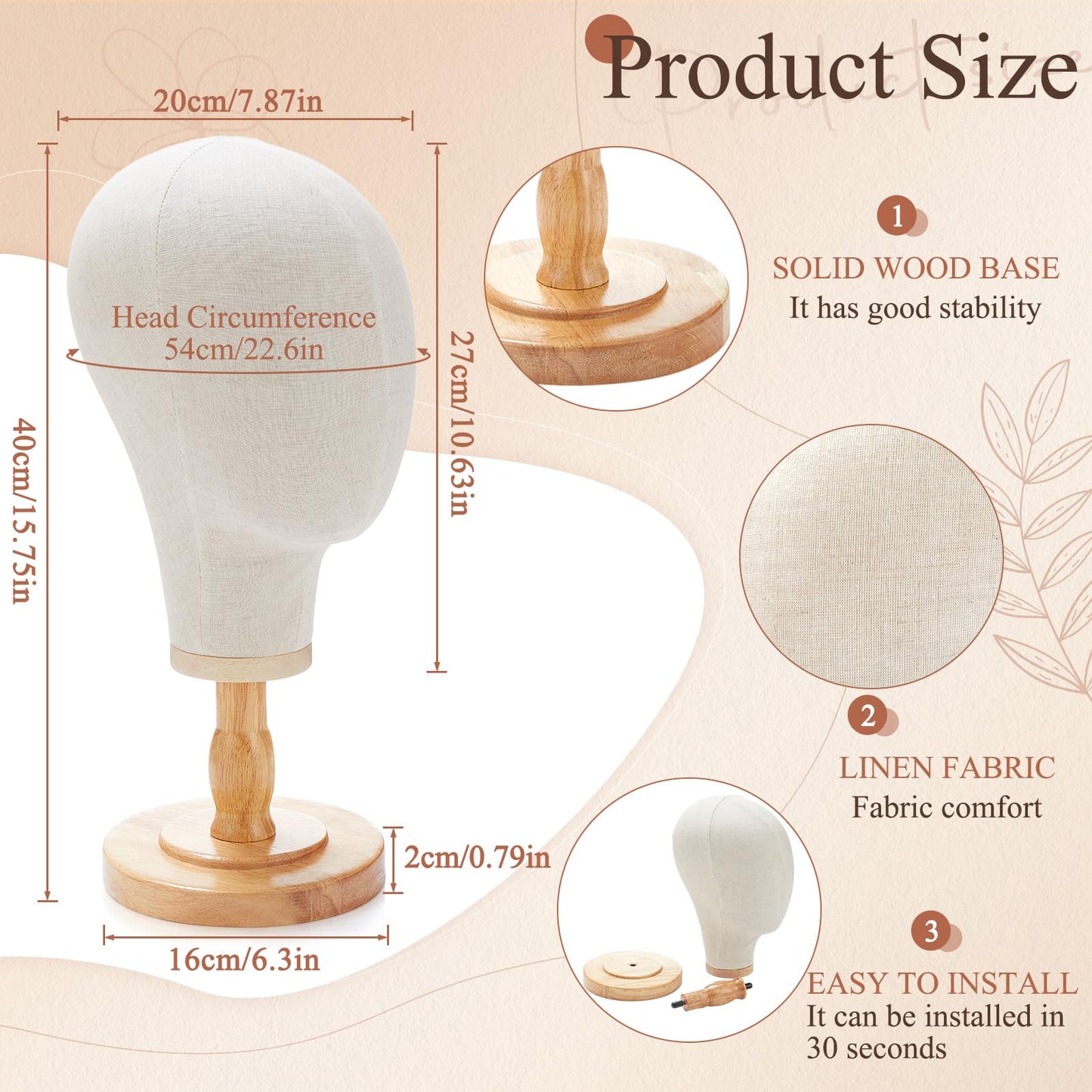RattanView 2 Pcs Wig Stand with Head 23 Inch Linen Mannequin Head with Wooden Stand Canvas Mannequin for Hats Wigs Caps Headdress Home Store Hair Salon