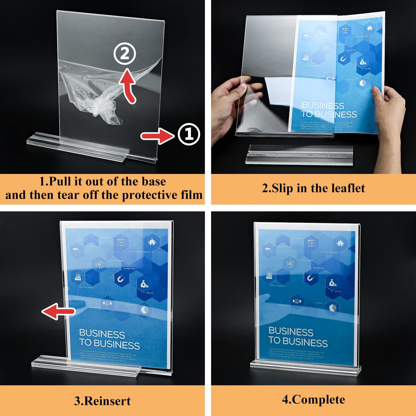 Arrobust Acrylic Sign Holder 8.5 x 11 Inches, 12 Pack Clear Display Table Top Signs Stand, Double Sided Vertical Flyer Holder,Plastic Frames Paper Holder for Stores Home Office Menu Retail Show Fair