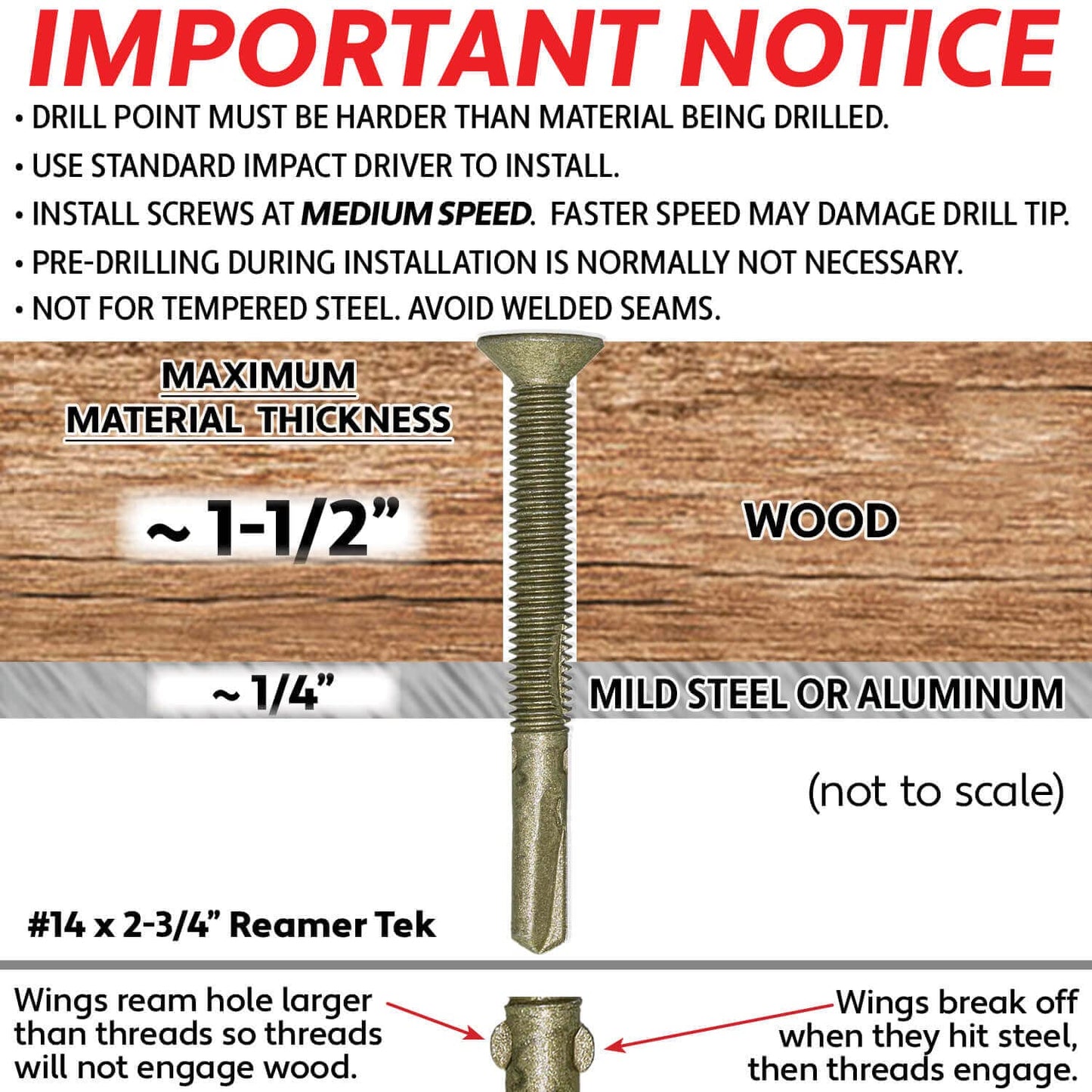 14x2-3/4 Reamer Tek Torx/Star Head Self-Drilling Wood to Metal Screws - for Flatbeds, Trailers - T-30 Torx Screw Head 5 POUNDS 170 Screws