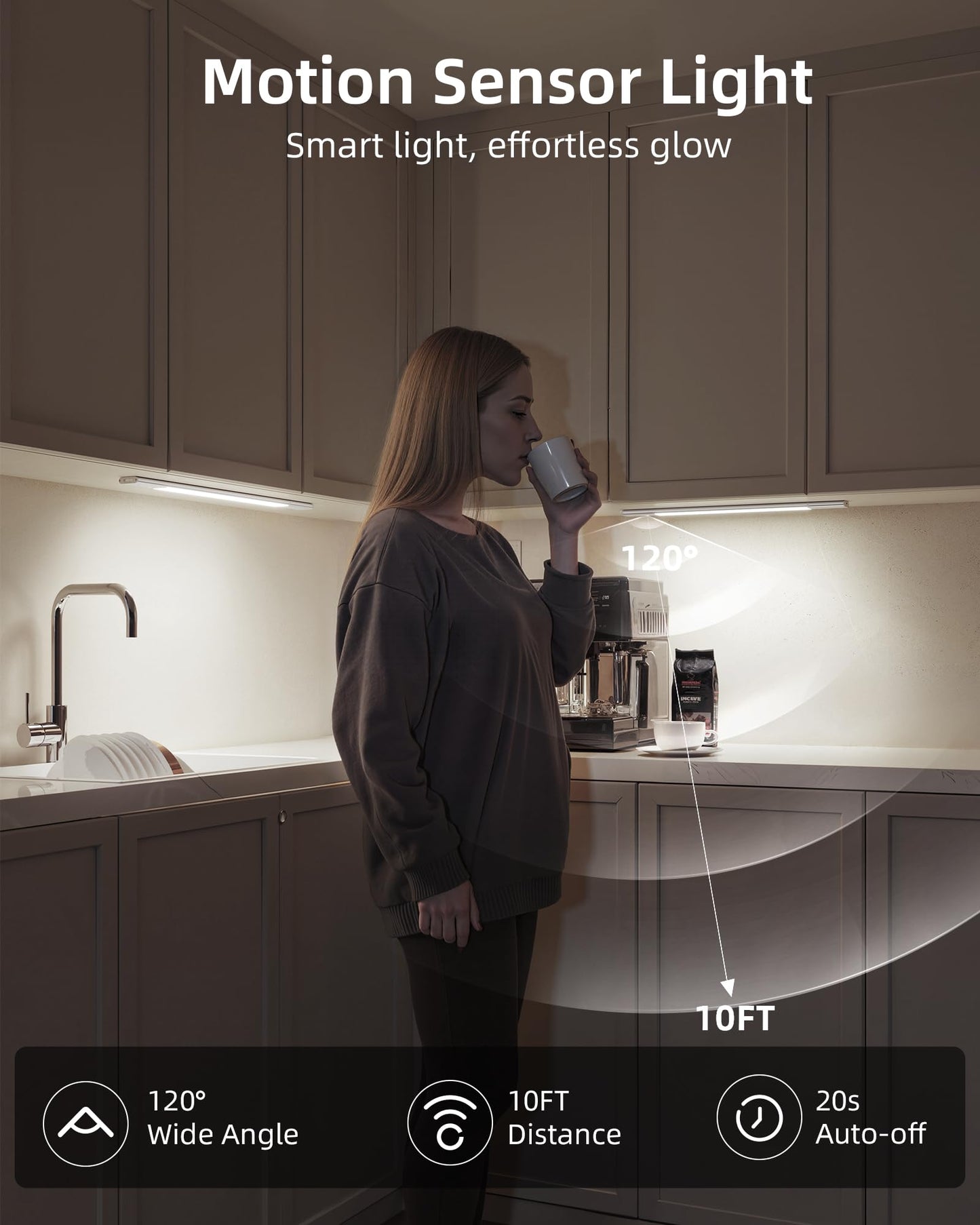 EZVALO Under Cabinet Lighting, Motion Sensor Closet Lights with 3 Extra Batteries, 76 LEDs Dimmable Eye-Caring Rechargeable LED Lights, 3 Color Temps, Under Counter Lights for Kitchen, Wardrobe