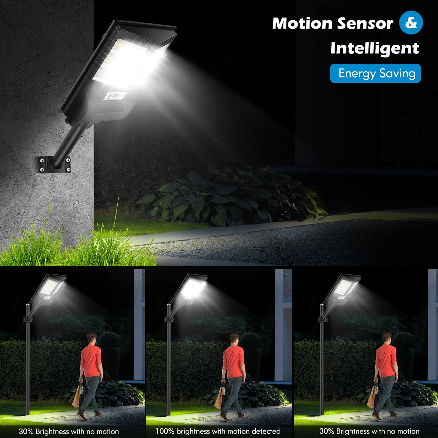 2 Pack Outdoor Waterproof 6500K 80000LM 756 LED Beads Dusk to Dawn Solar Flood Light with Motion Sensor and Remote Control for Parking Lot, Garage