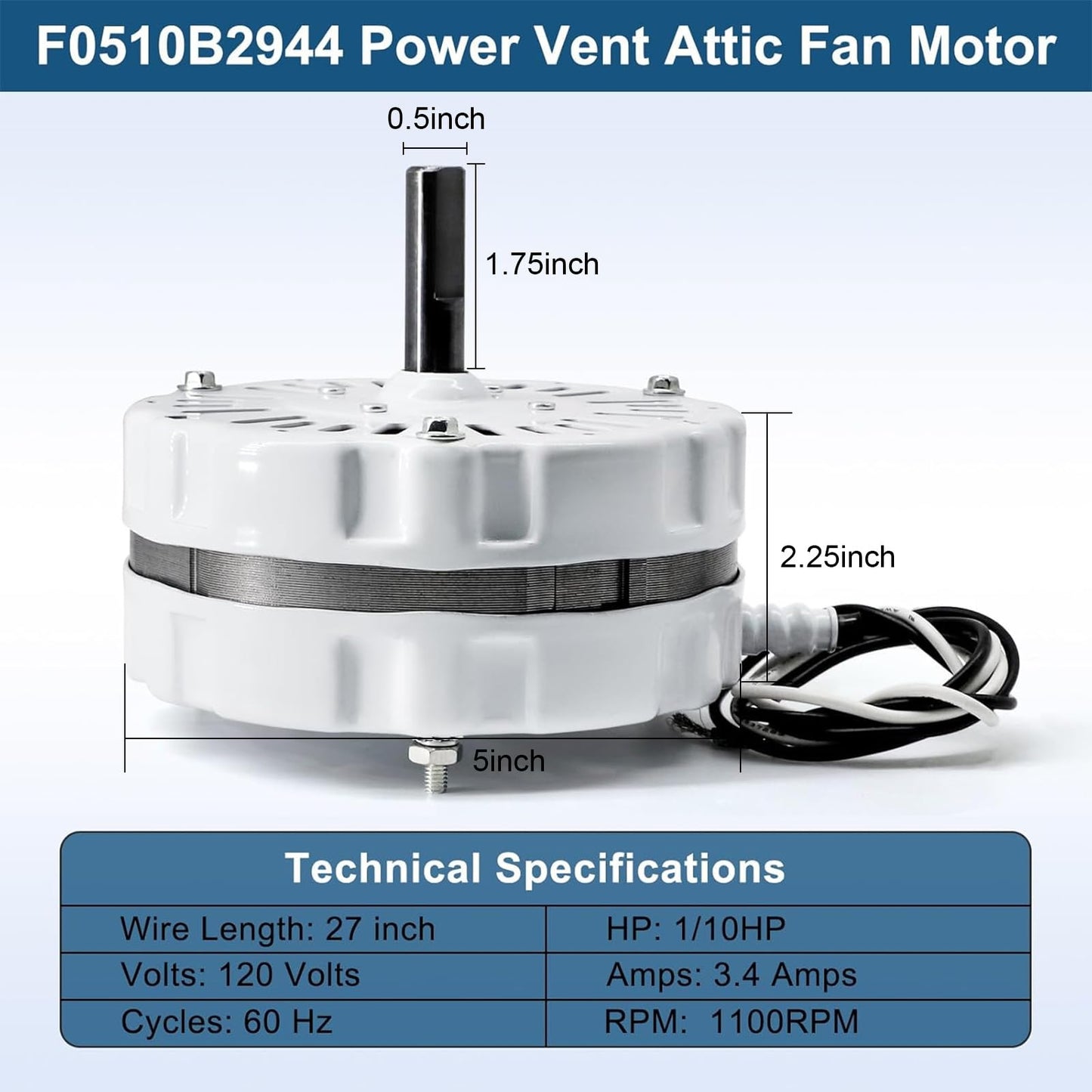 Aibabcue F0510B2944 F0510B2497 Power Vent Attic Fan Motor & 58033 Adjustable Thermostat Control Kit Replacement for Lomanco Lomancool 2000, 1800 Series