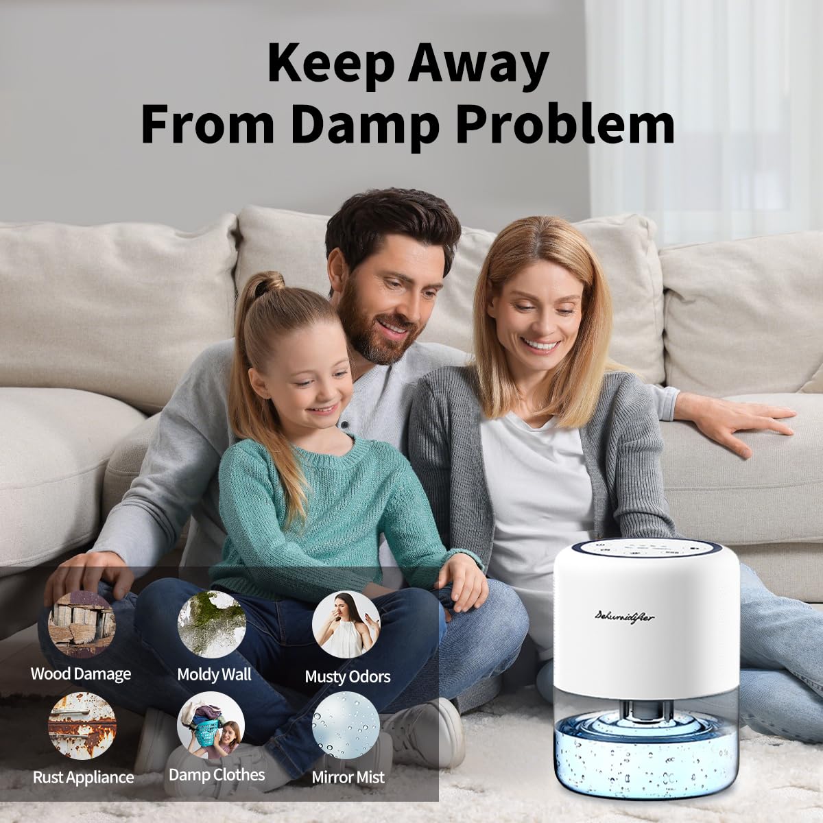 Windangel 44oz(1.3L) Small Dehumidifier for Home Auto-Off Quiet Portable Dehumidifier with 3 Modes 10 Color Lights 4 Timer Settings for Bedroom Bathroom Closet (215 sq.ft)