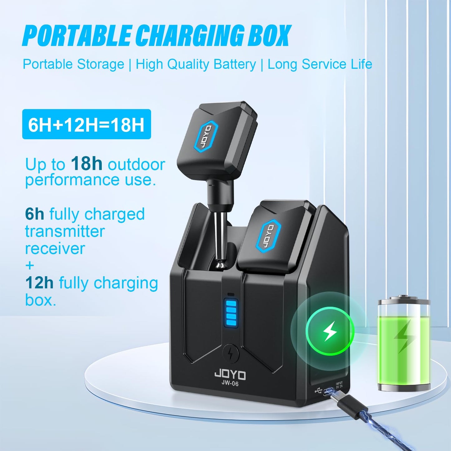 5.8Ghz Wireless Guitar Transmitter Receiver Guitar System with Charging Box for Electric Guitar Bass 4 Audio Channels (JW-06)