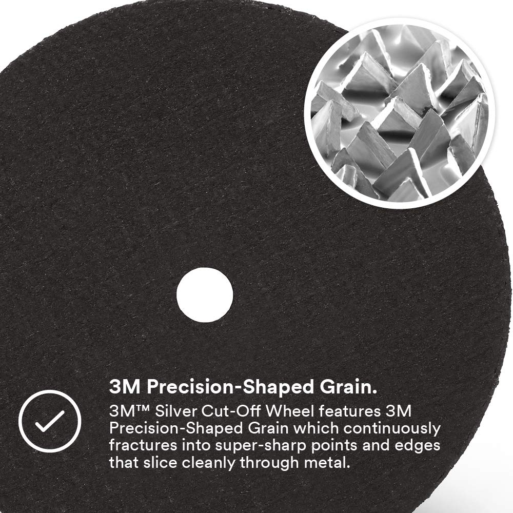 3M Silver Cut-Off Wheel, 87461, T1, 4 in x .035 in x 3/8 in, Pack of 25, Precision Shaped Grain, Pipe Cutting, Stainless and Mild Steel, Metal Fabrication, Metalworking