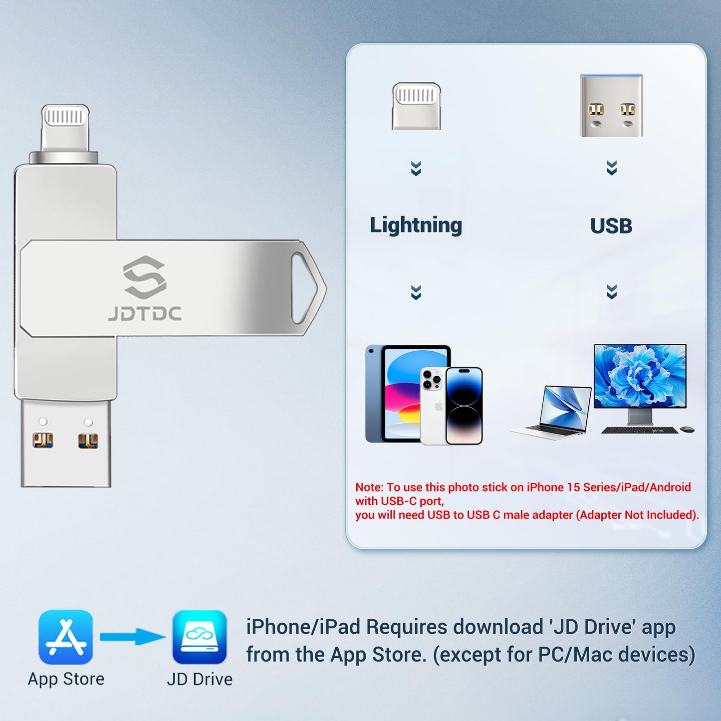 Apple MFi Certified 128GB iPhone Photo Stick iPhone Memory iPhone USB Storage for Photos Videos Contacts iPhone USB Flash Drive Memory for iPad External iPhone Storage iPhone Thumb Drive for iPad