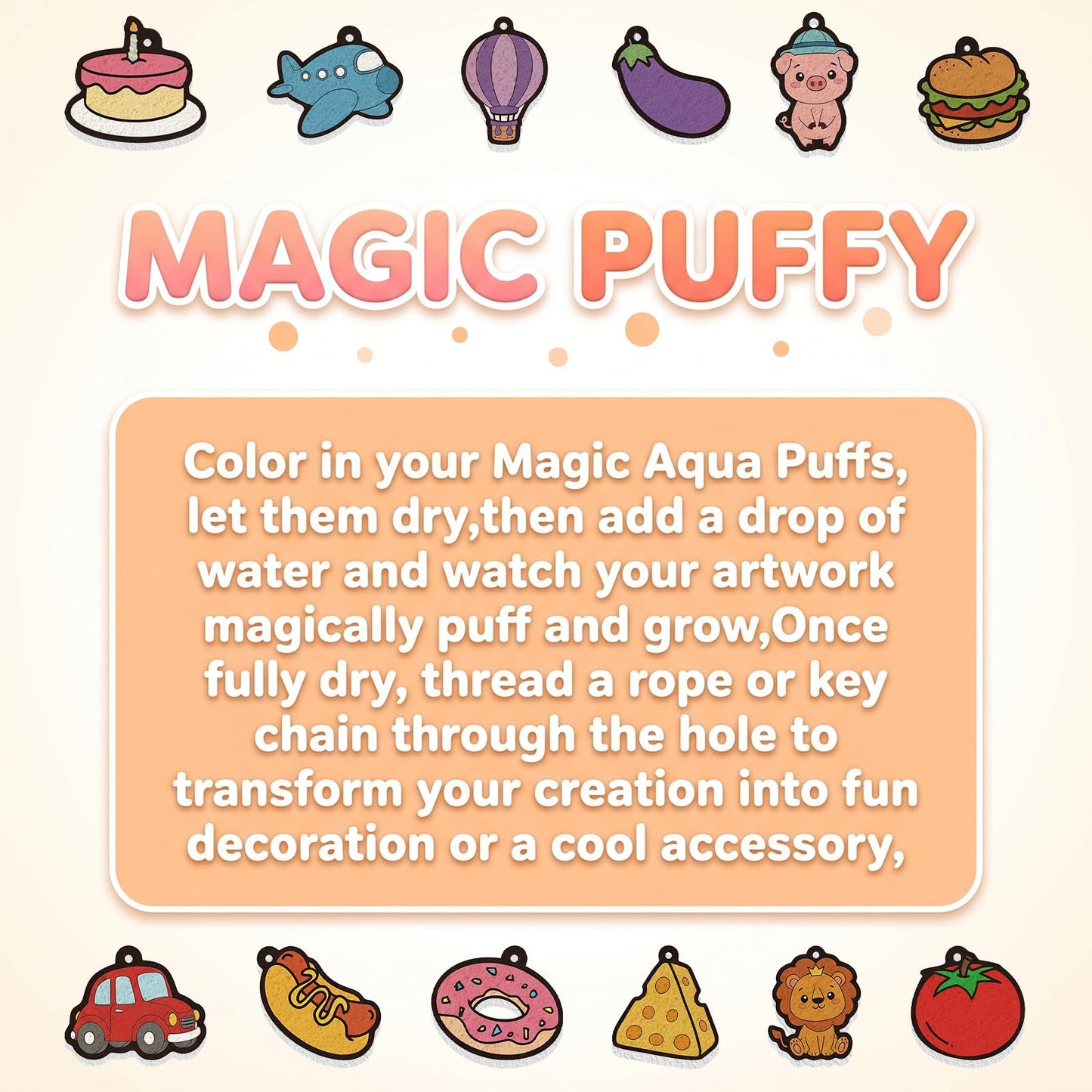Fcoget Magic Puffy 3D Art Kit,Magic Foam Texture Painting Keychain Kit for kids,DIY Coloring Crafts, Mess Free Creative Gift for Girls & Boys Ages 4 5 6 7 8 9 10