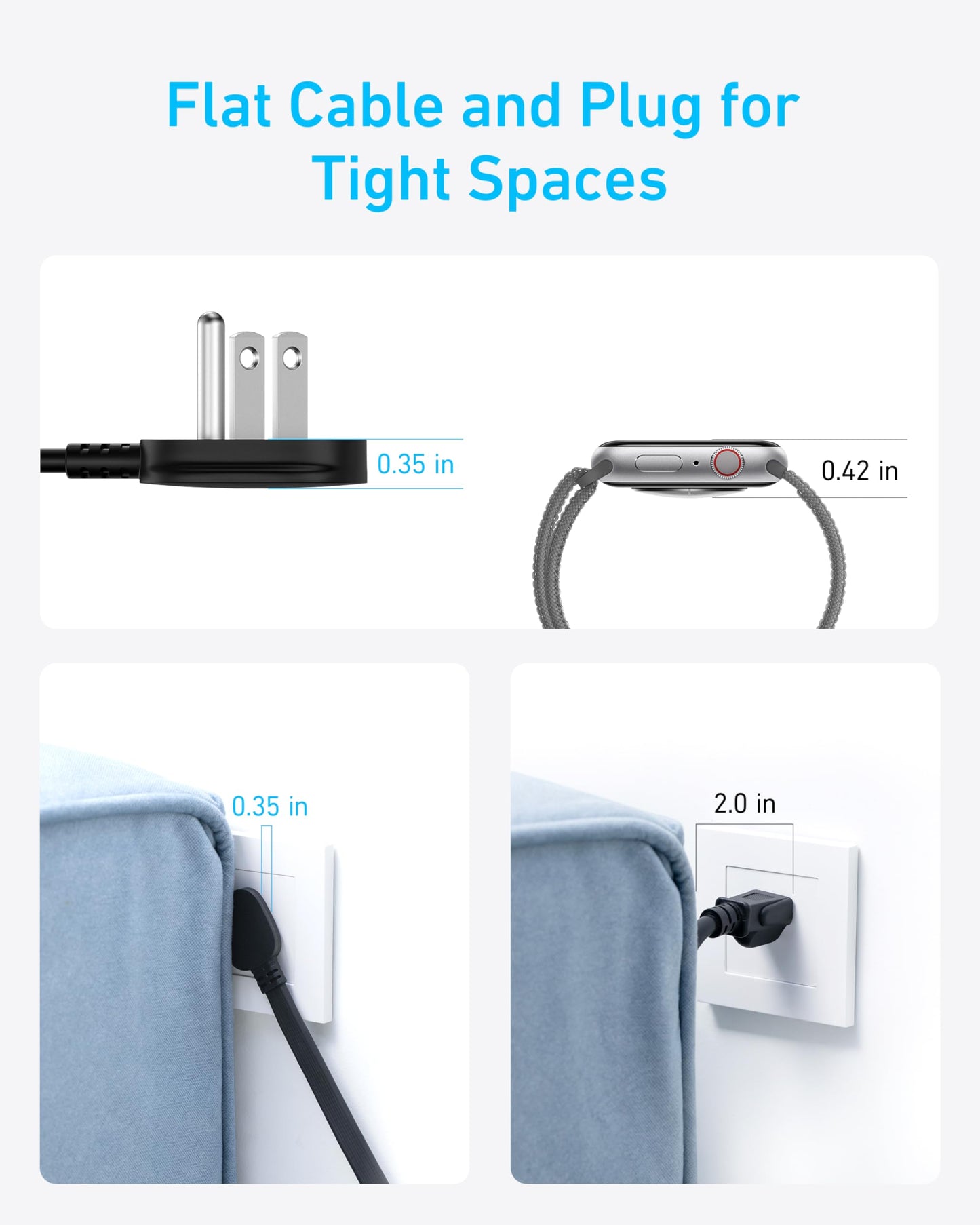 Anker Flat Plug Power Strip, 12-in-1 USB C Power Strip with 8 AC Outlets, 2 USB C, 2 USB A Ports, 5feet Extension Cord, Slim Desk Charging Station, 900J Surge Protection, 35W Max for Home, Office