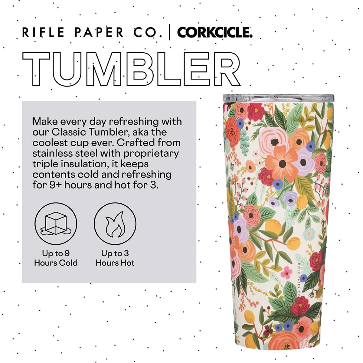 Corkcicle x Rifle Paper Co. Classic Insulated Coffee Mug - Keeps Drinks Cold 9 Hours - Triple-Insulated - Gift for Mom - Great for Mother's Day or Christmas - 16 oz - Garden Party Cream