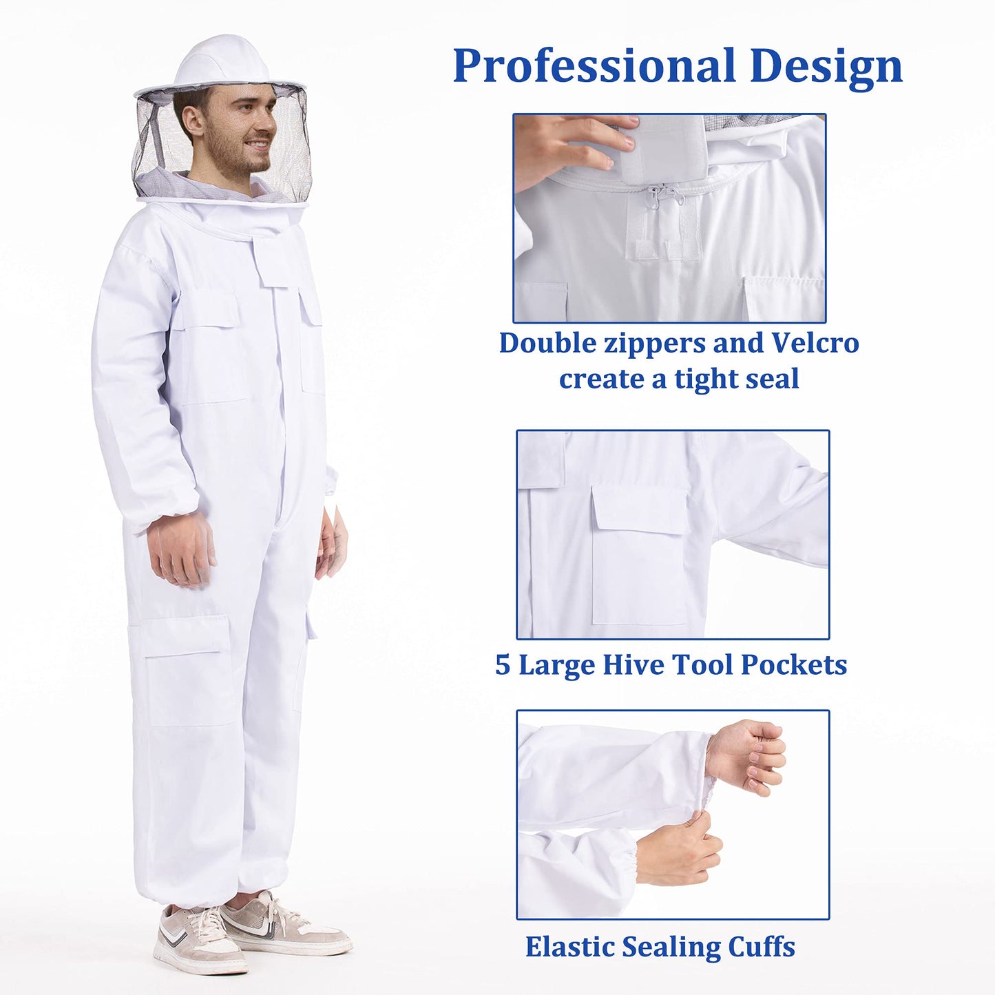 Professional Bee Suits for Men Women Sting Proof with Round Veil, Sting-Proof Full Body Protection Beekeeping Suit with Glove, Safety Ventilated Bee Keeper Suit(Beekeeper Gear)