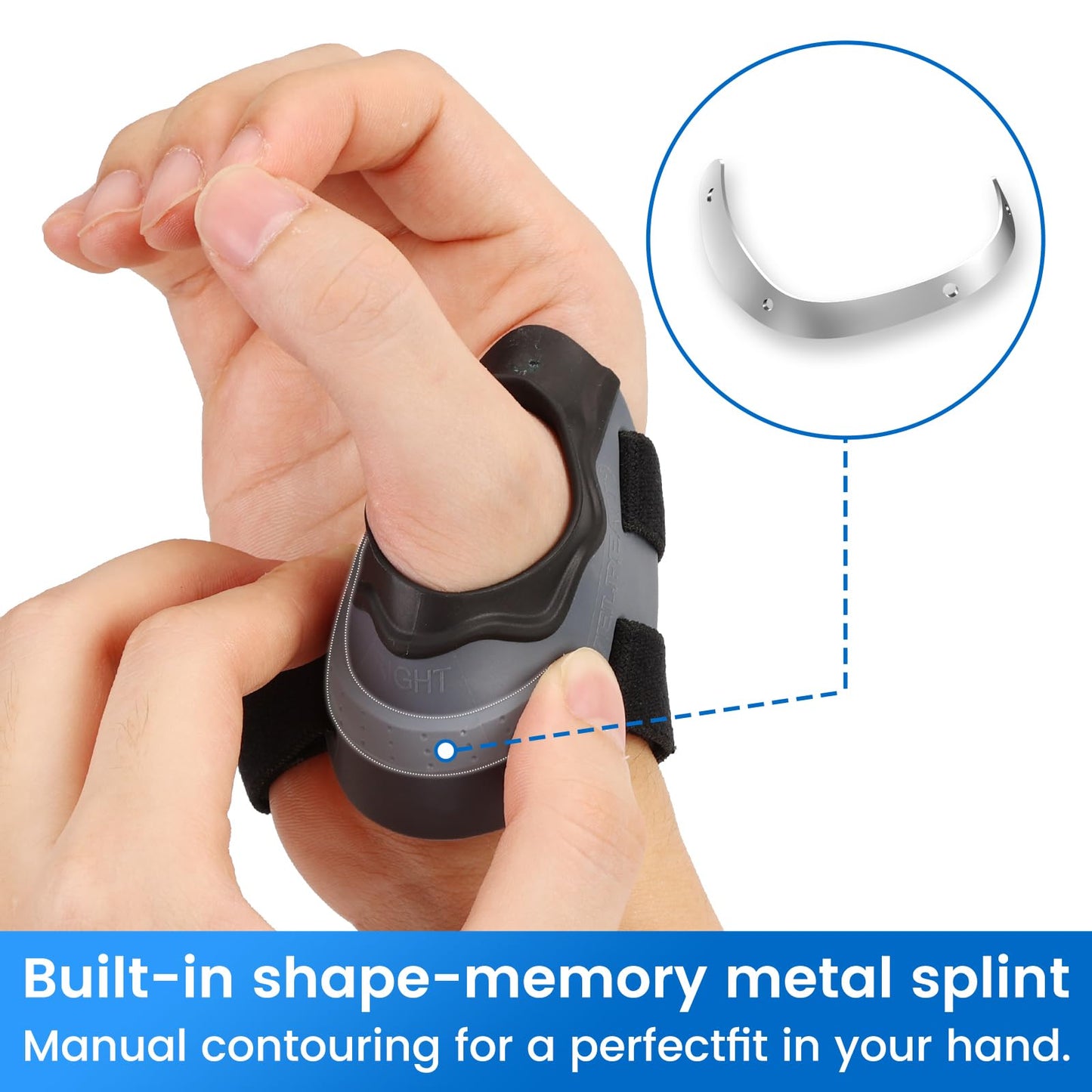 Velpeau CMC Thumb Brace for Arthritis Pain and Support, with High Elasticity and Anti Slip Wrist Strap, Comfortable Thumb Splint Stabilizer for Osteoarthritis for Women and Men (Grey, Right Hand, M)