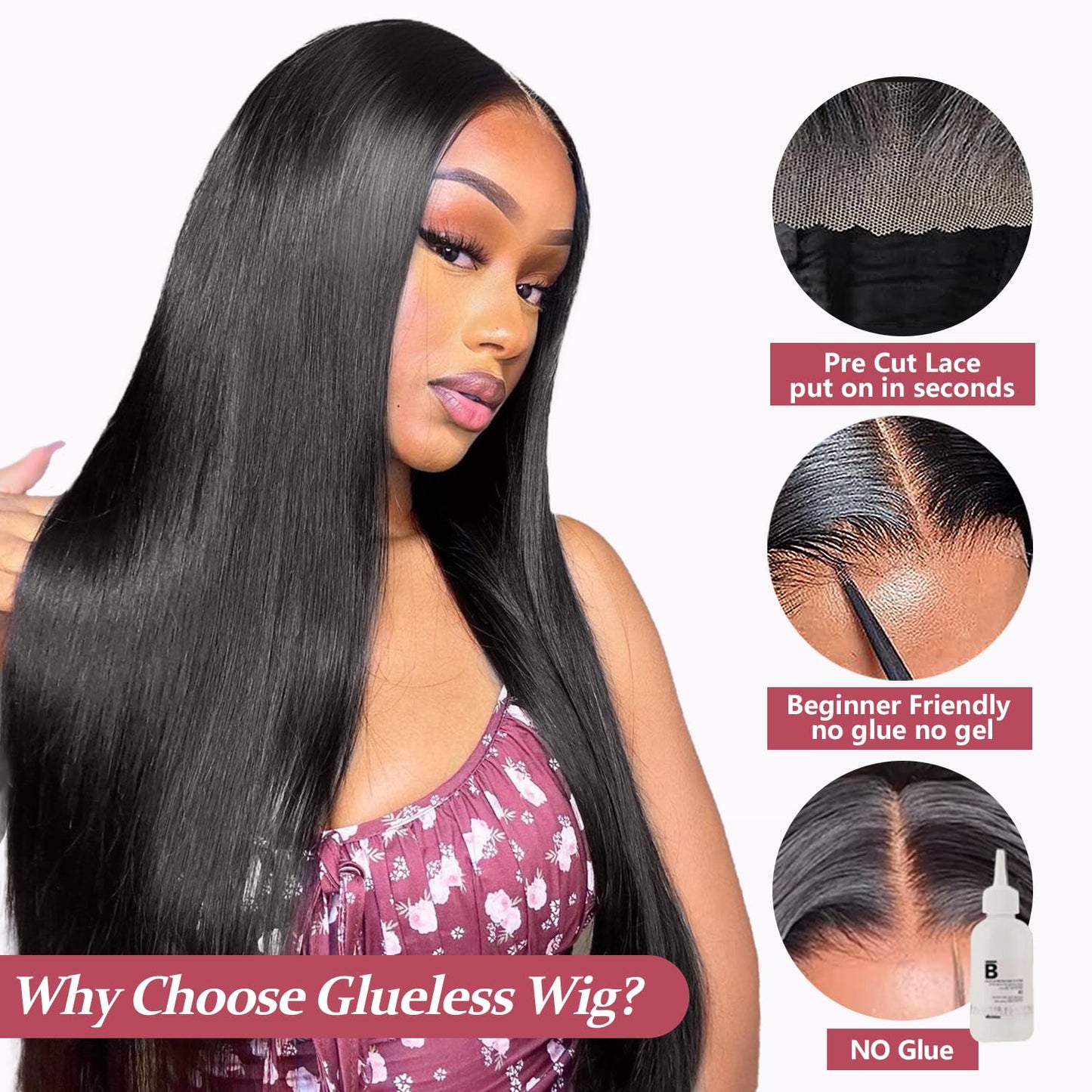 24Inch Wear and Go Glueless Wigs Human Hair Pre Plucked Pre Cut 180% Density 6x4 Ready to Wear Glueless Human Hair Wigs Straight for Black Women