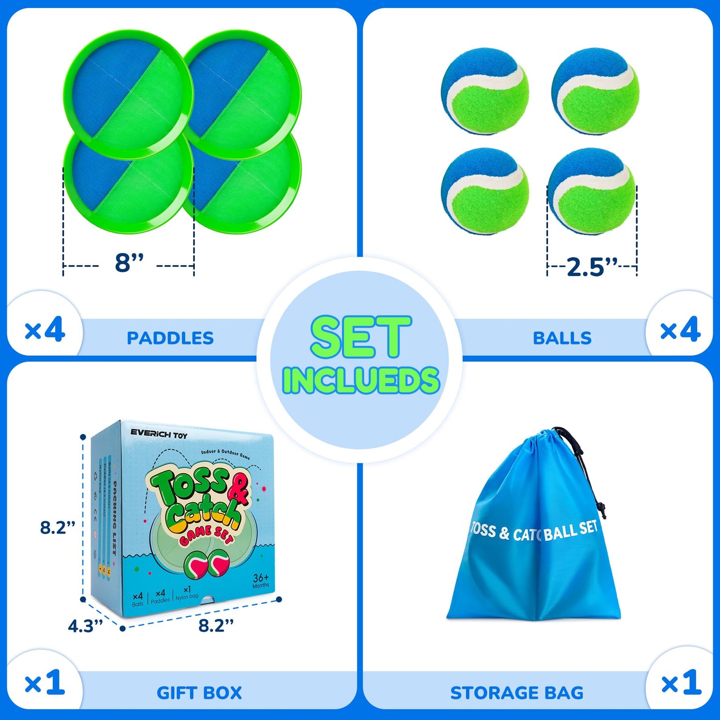 EVERICH TOY Upgraded Toss and Catch Ball Game Set, Kids Toy for Indoor Outdoor Beach Pool Yard Game, Classic Gift Easter Basket Sufferrs for Boys Girls 3 4 5 6 7 8 9 10 11 12+ Years Old