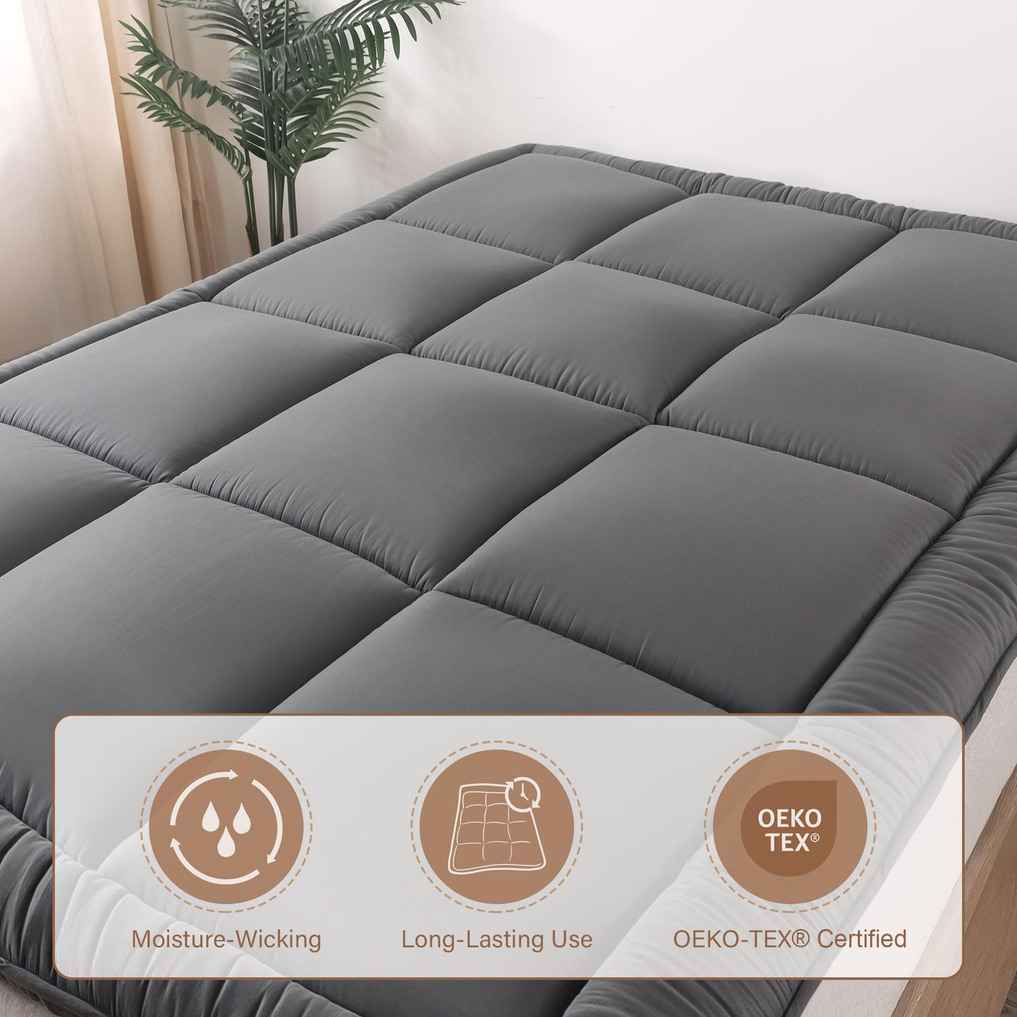 WhatsBedding Japanese Floor Mattress Futon Mattress 3" Grey Tatami Mat Shredded Memory Foam Filled Sleeping Pad, Foldable & Portable Roll Up Lounger Camping Bed,39"x 80" Twin Size