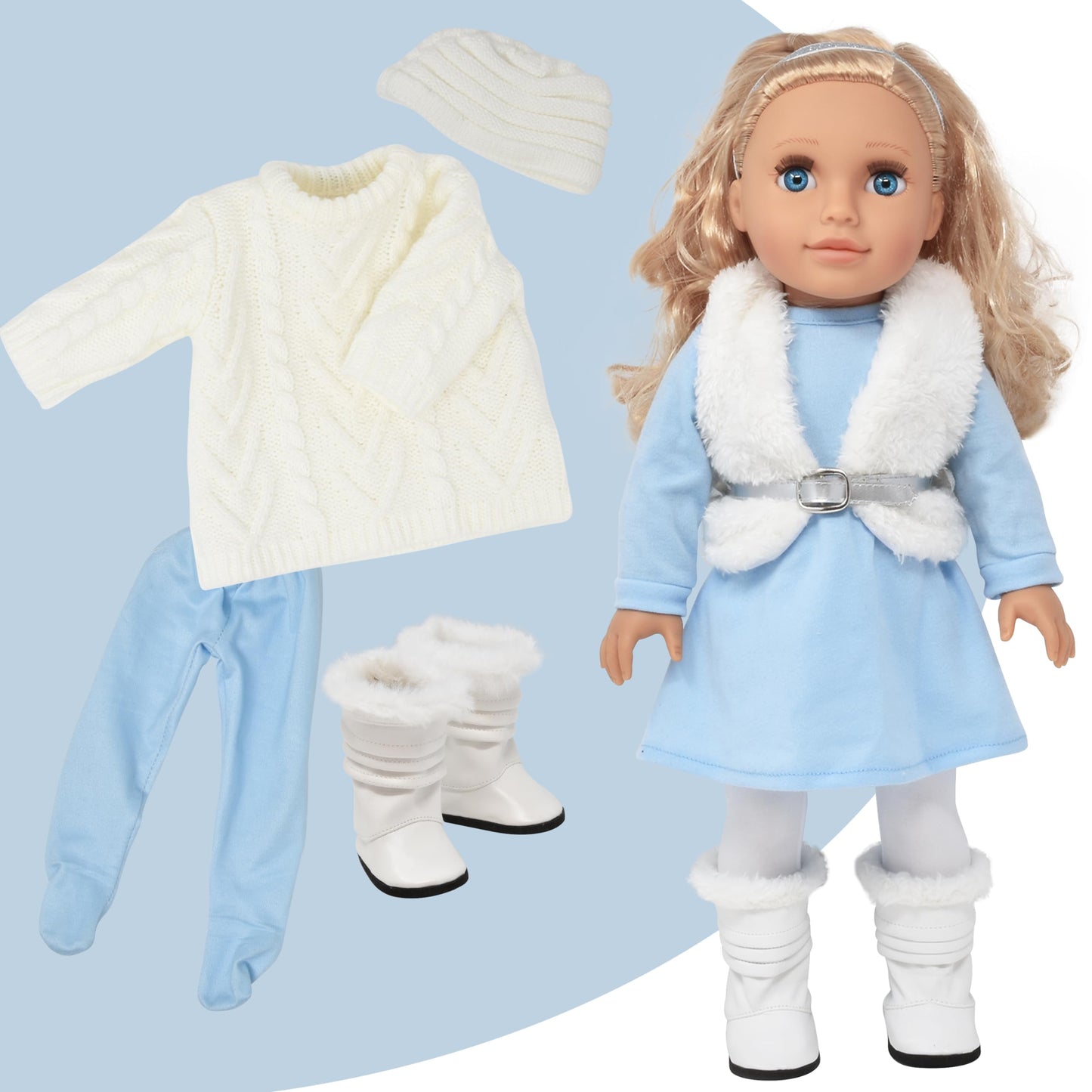 18 Inch Girl Doll with Clothes Set in Gift Box, Fashion Princess Doll with Beautiful Long Blond Hair Blue Eyes with 2 Outfits, Boots and Accessories for Girls and Kids