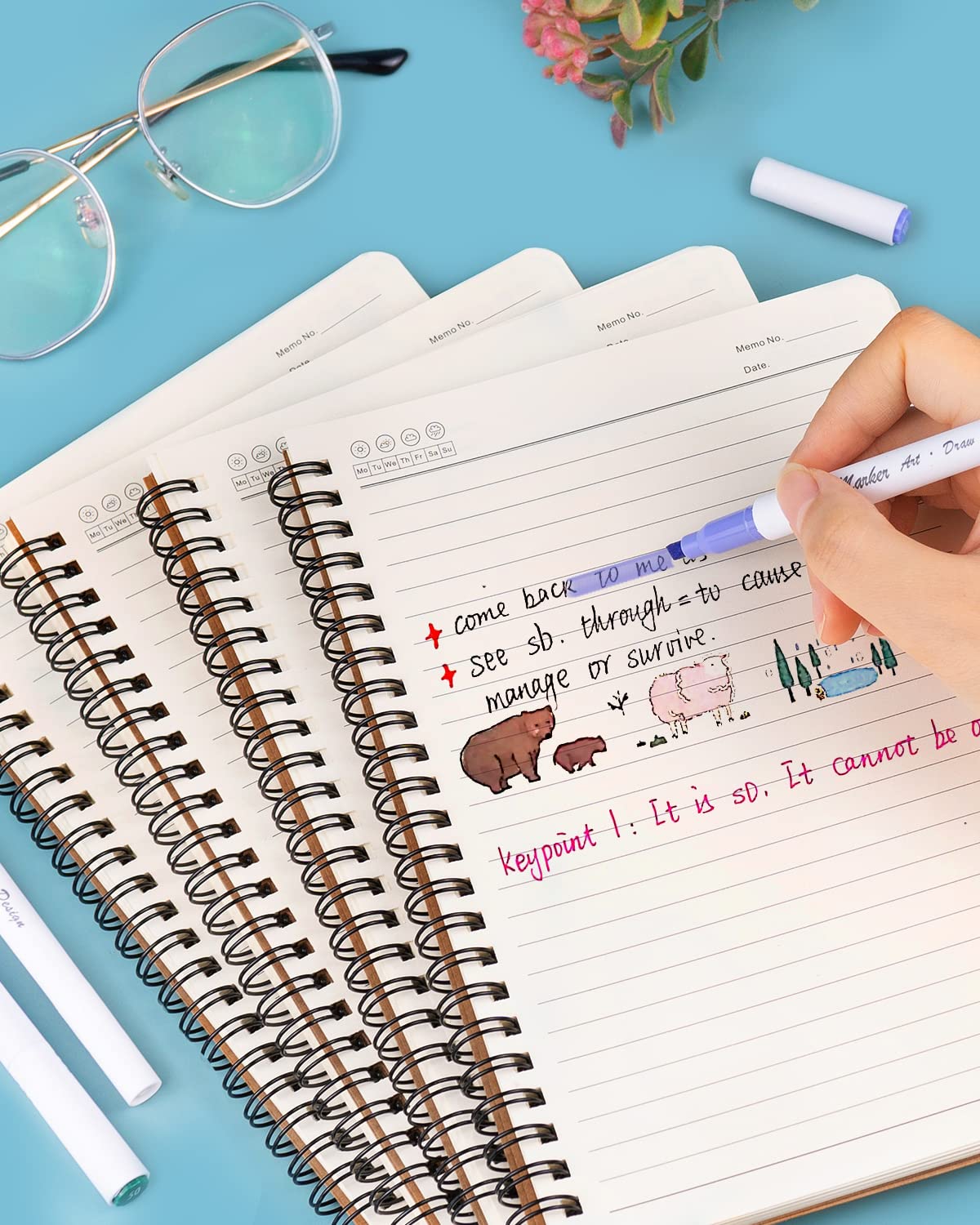 Dynta Spiral Notebooks A5 Lined 20Pcs College Ruled Journals for Work, School and Travel, Good for Students and Office 120 Pages/60 Sheets