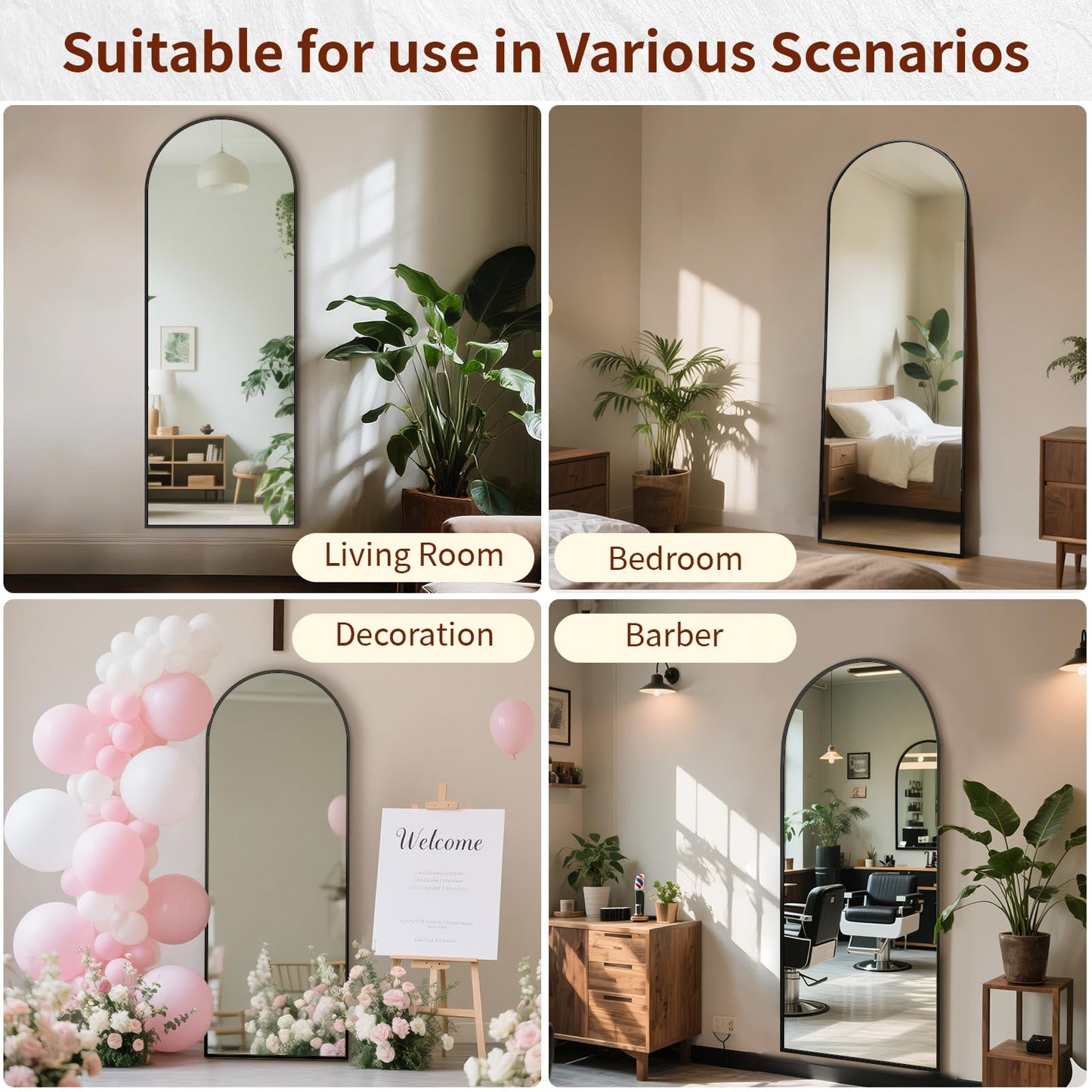 Riskioir 56" x 21" Arch Full Length Mirror - Floor Full Body Mirror with Aluminum Frame - Standing, Leaning or Hanging, for Bedroom, Living Room, Black