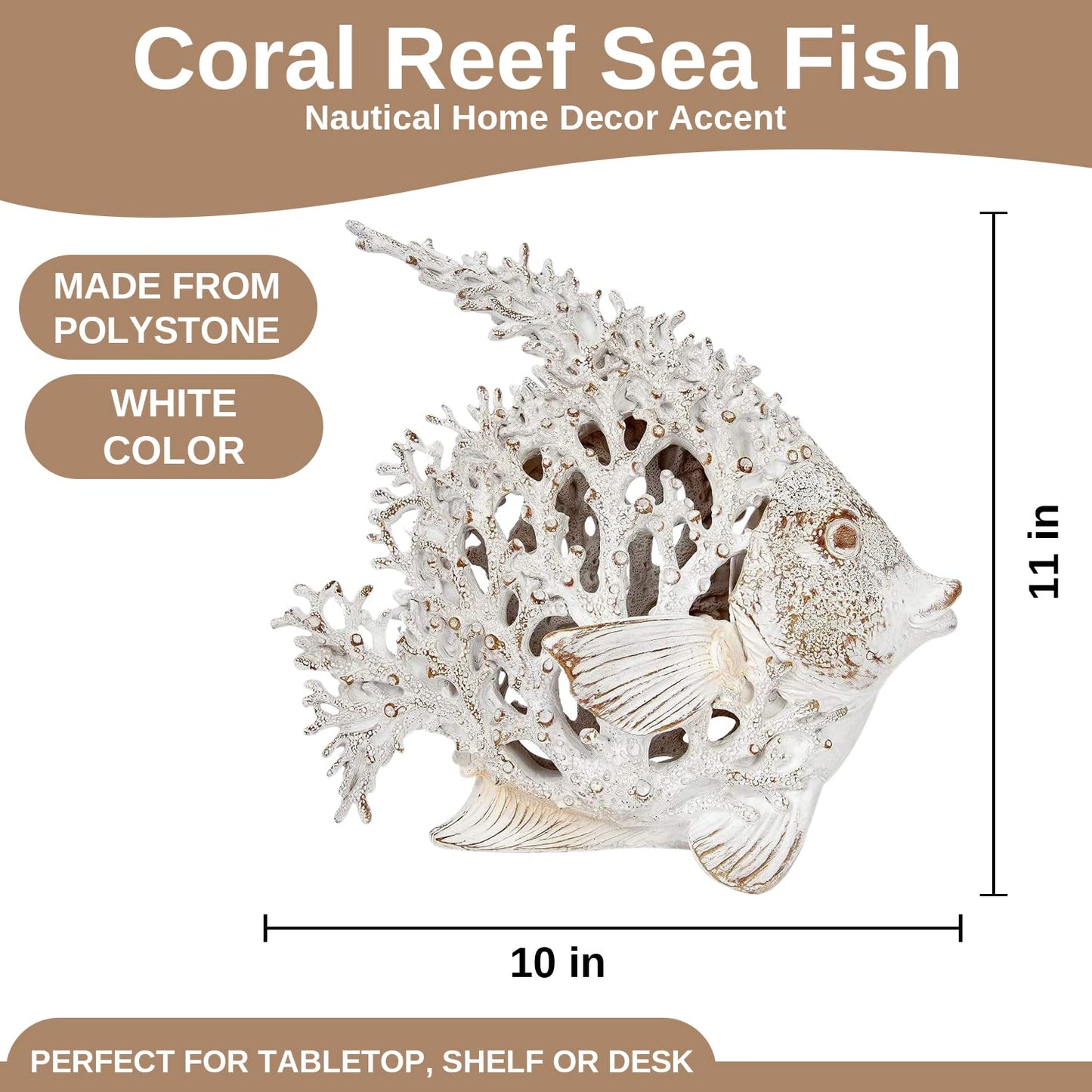 Corner Merchant Ocean Decor White Coral Reef Angelfish Sculpture Beach Home Decor Coastal Coral Look Tabletop Collection 12 in x 11 in