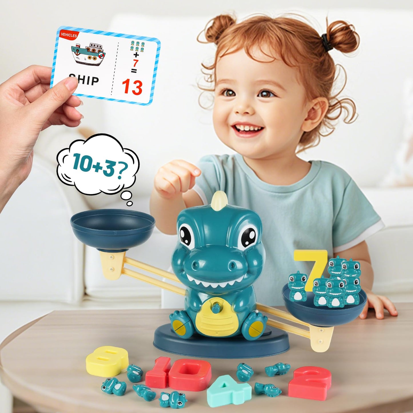 ISMETACU - Dinosaur Balance Toy for Kids, Montessori Math Game and Counting Tool for Preschool Learning, Educational Activity Set for 3 Year Old Boys