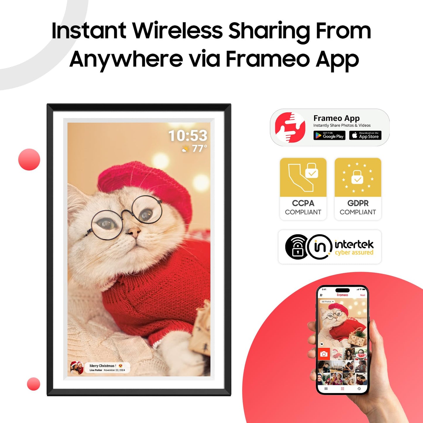 ApoloSign Digital Picture Frame 15.6 inch, WiFi Digital Photo Frame with 32GB Storage, 1920x1080 FHD IPS Touch Screen, Auto-Rotate, Easy Setup to Share Photos or Videos Instantly via Frameo App