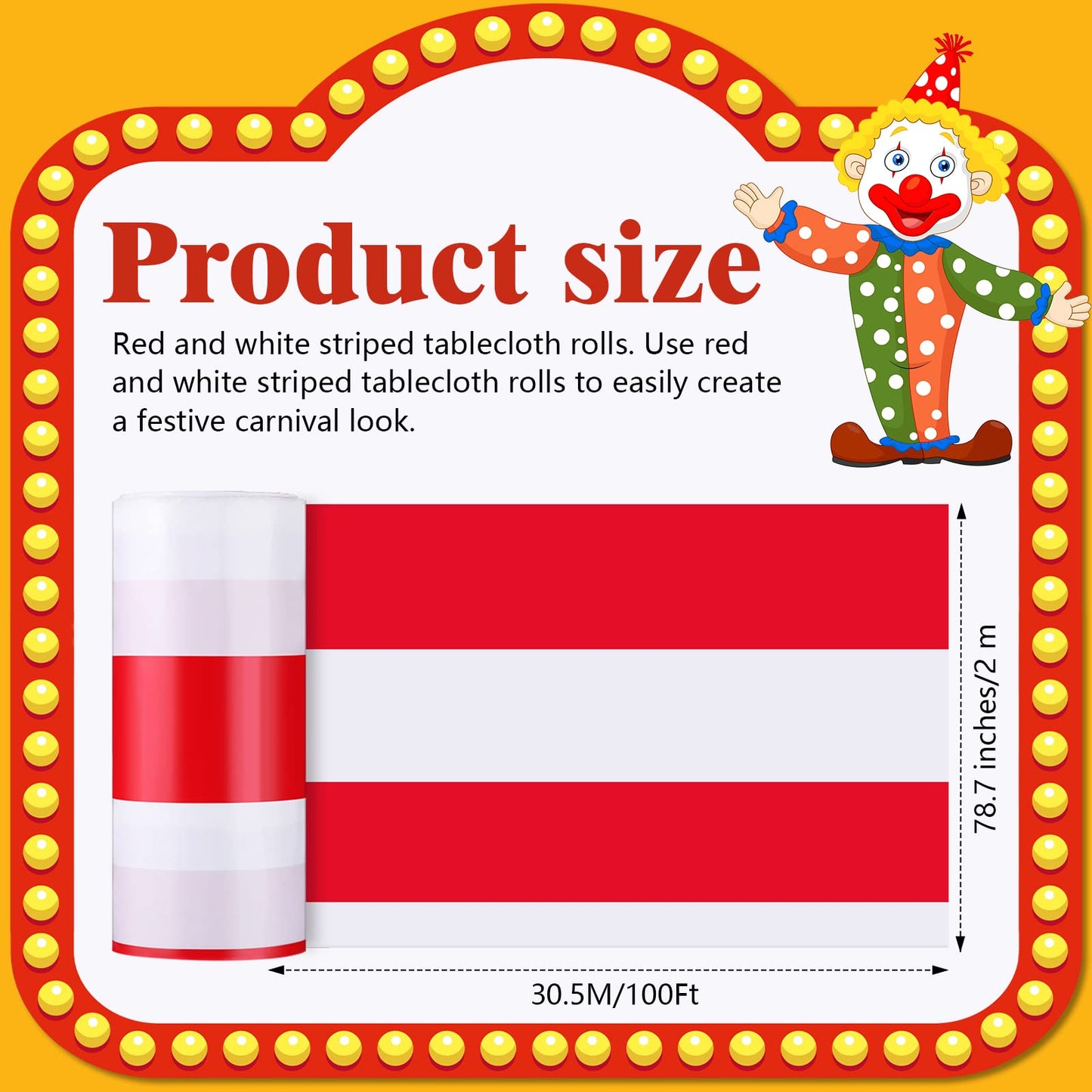 Ctosree 78.7 in x 100 ft Red and White Striped Tablecloth Roll Plastic Carnival Circus Tent Party Table Cover Red Brick Wall Backdrop for Birthday Party Circus Backdrop (Red and White, Striped)