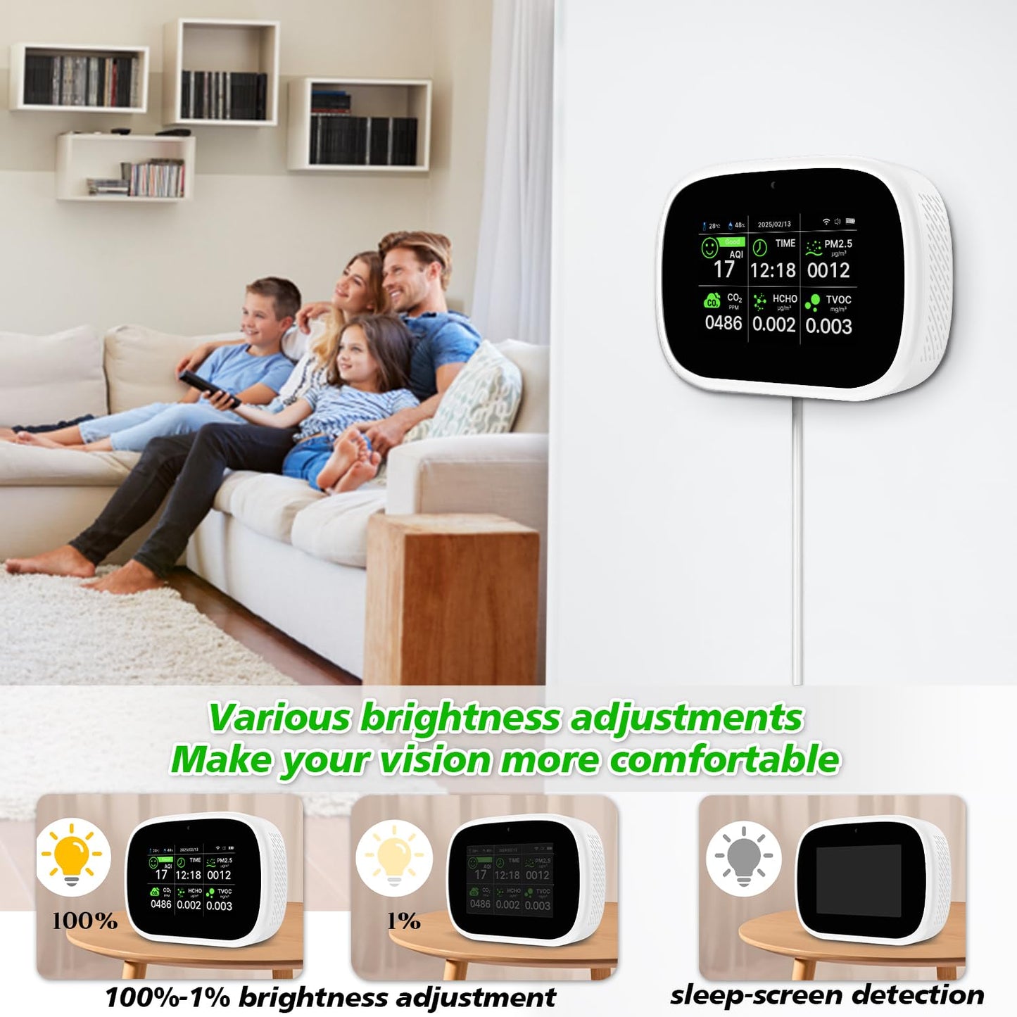 18-in-1 Smart Air Quality Monitor - Indoor WiFi Air Quality Detector with Dual Chip, Real-Time for AQI, CO2, PM2.5, PM1.0, PM10, TVOC, HCHO, Time Display, Temperature & Humidity with Aler (White-B2)