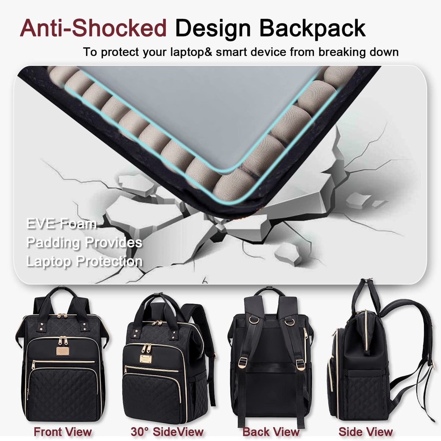 Weitars Lunch Backpack For Women,15.6 Inch Laptop Backpacks For Womens Back pack, Travel Backpacks,Work Backpack For Women (Black)