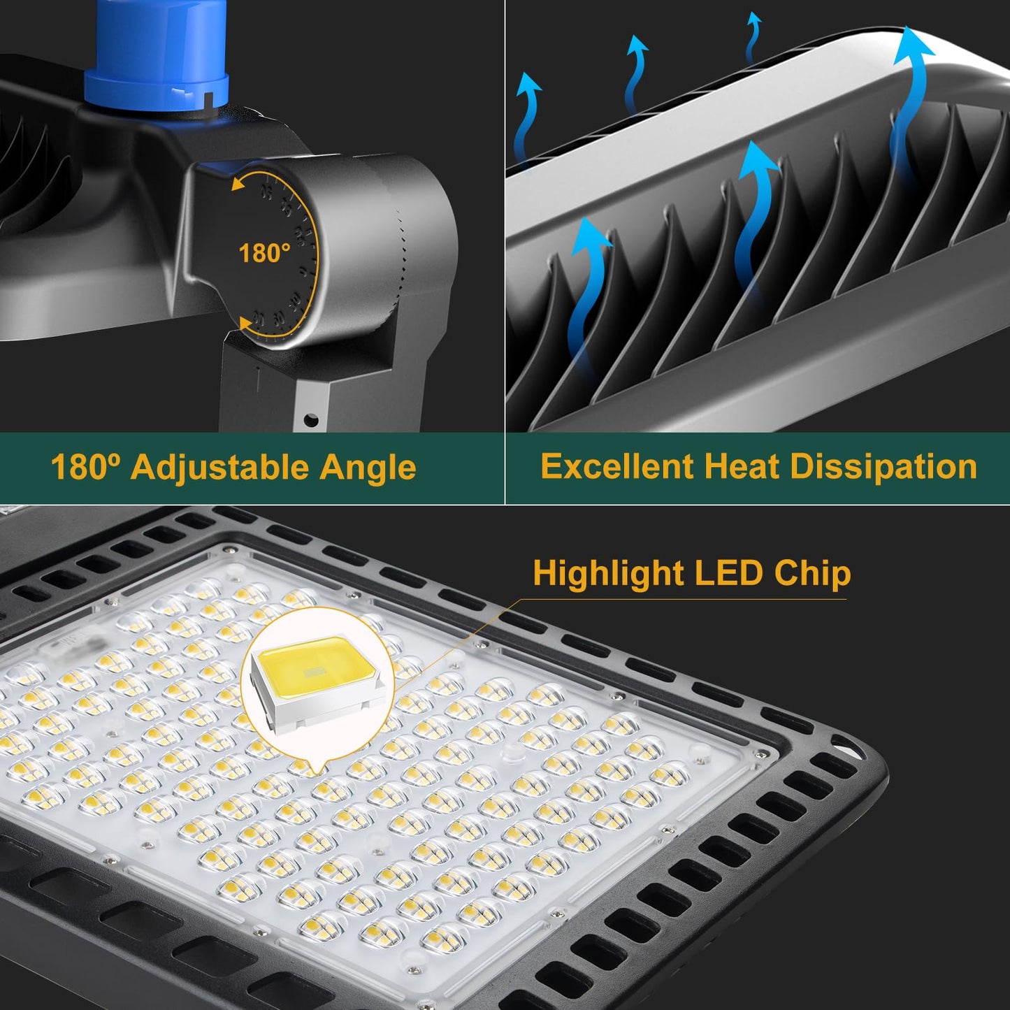 ACOHOOK 240W LED Parking Lot Light 36000lm (Eqv 1000W HID HPS) Arm Mount LED Pole Light IP65 5000K ETL Listed Commercial Area Lighting with Smart Photocell 6KV SPD 7 Yrs Warranty -2Pack