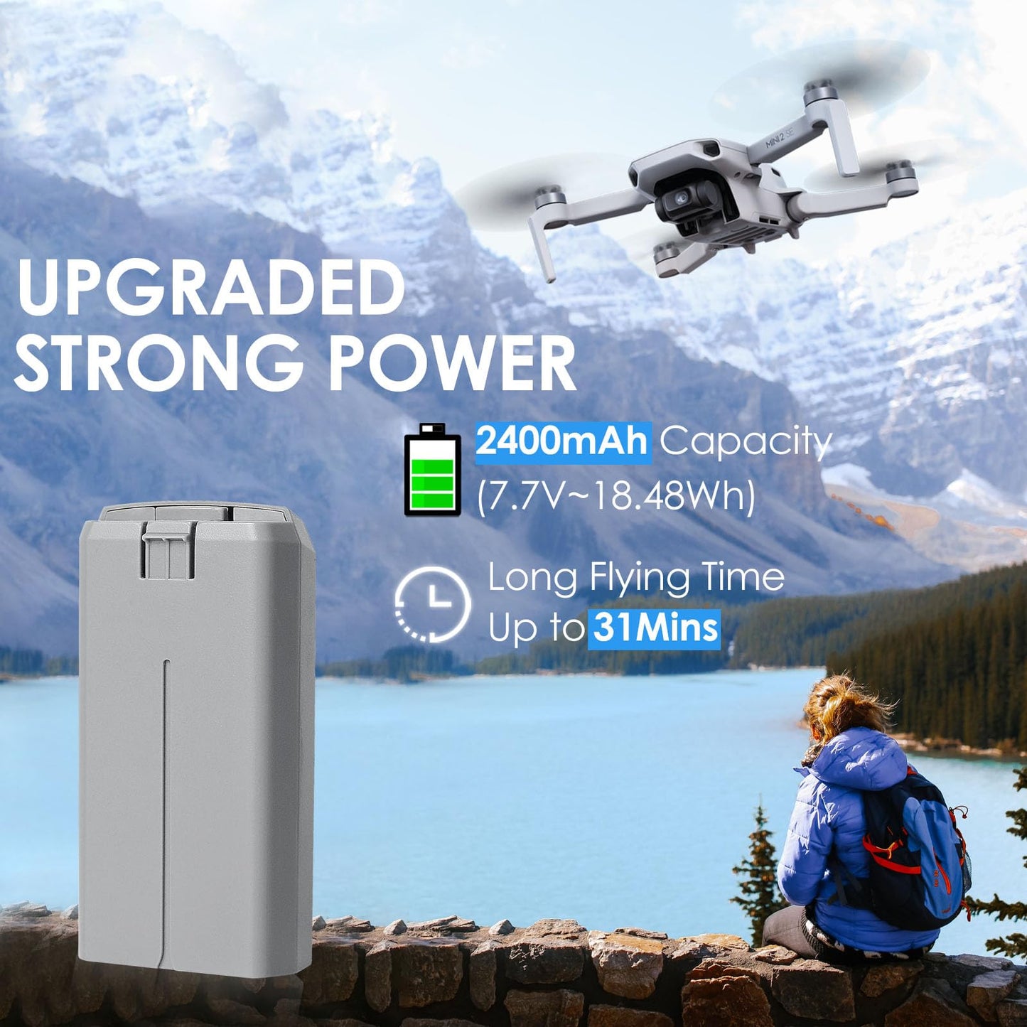 Satonaka Mini 4K Intelligent Flight Battery 2 Packs, 2400mAh-7.7V Replacement Battery for DJI Mini 4K/2/SE/2 SE