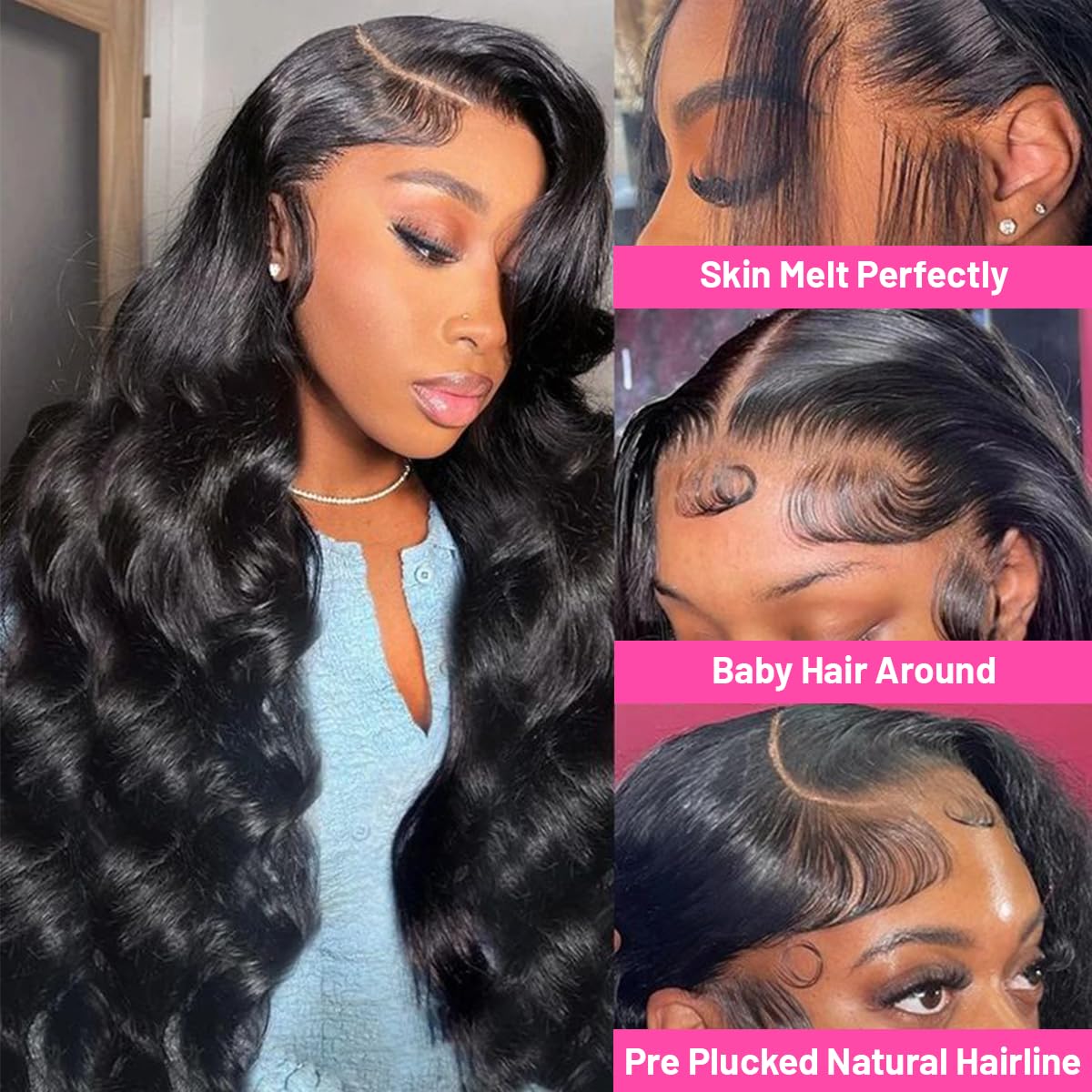 Thickrot Body Wave Lace Front Wigs Human Hair Pre Plucked 200% Density 13X4 HD Lace Frontal Wigs Human Hair Glueless Wigs for Women Body Wave Wig Human Hair Natural Color 26 Inch
