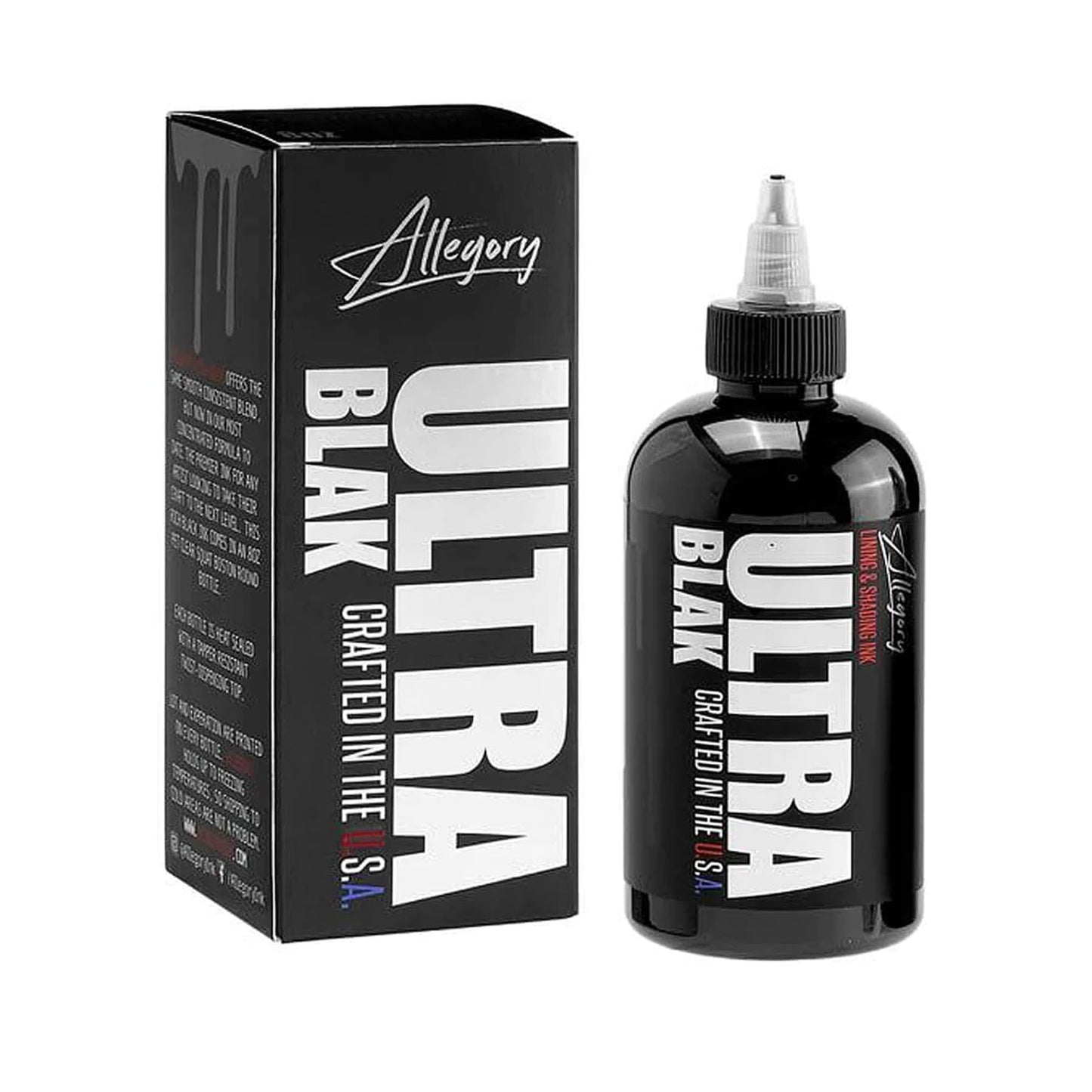 Allegory Tattoo Ink – Ultra Blak, Premium Black Tattoo Ink, Perfect for Lining and Shading, Smooth, Consistent Pigment, Vegan Friendly Tattoo Color, Organic Ink, Crafted in The USA (8 oz)