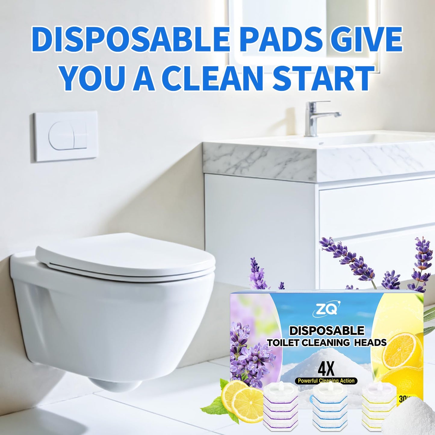 100 Count Toilet Bowl Wand Refills for Clorox, 4X Cleaning Power Toilet Bowl Cleaner Refill Pads for Clorox Wand System, Disposable Toilet Brush for Bathroom Cleaning,Light Scent