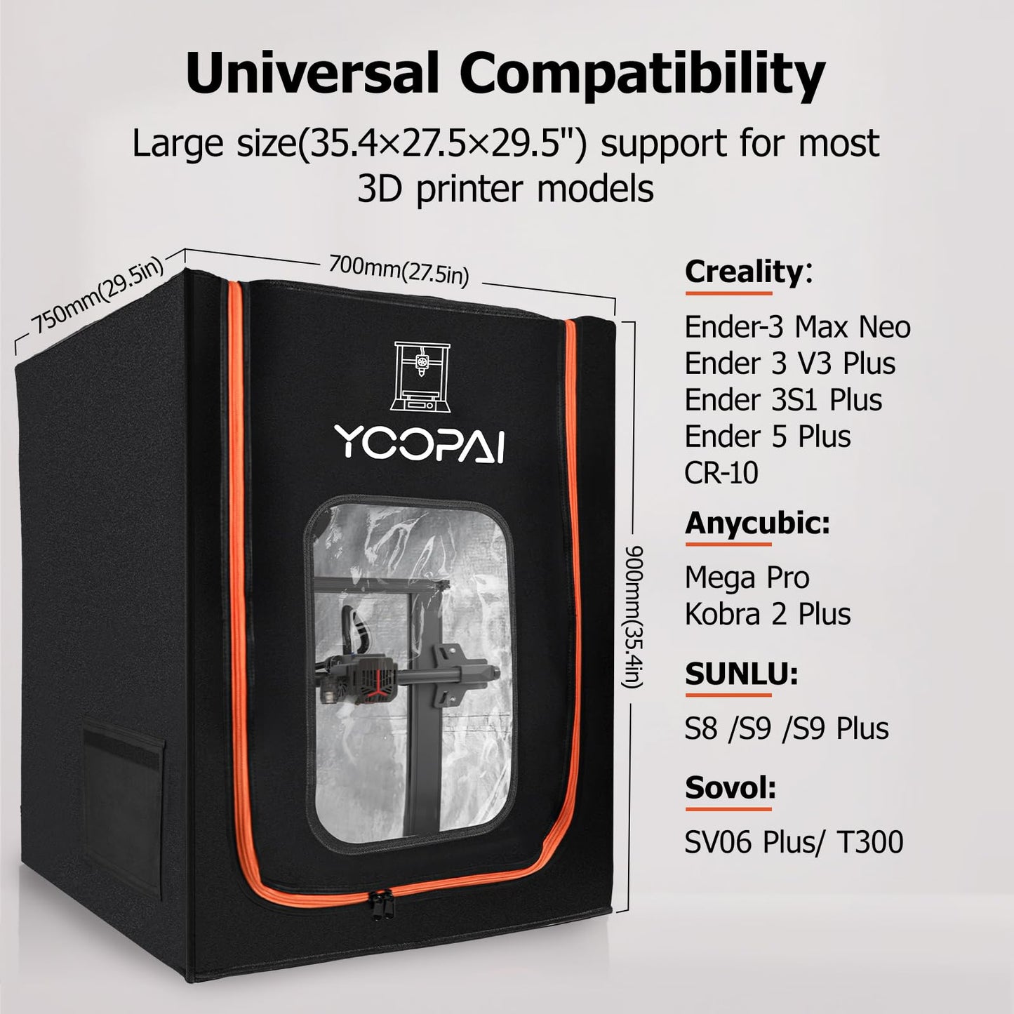 3D Printer Enclosure with LED Light, Fireproof Dustproof Tent Constant Temperature Protective Cover for Ender3 Max Neo/Ender3 S1 Plus/Ender 5/ Pro/Plus/Neptune 4 Plus/CR-10/10S PRO10 Mini/CR-X, Large