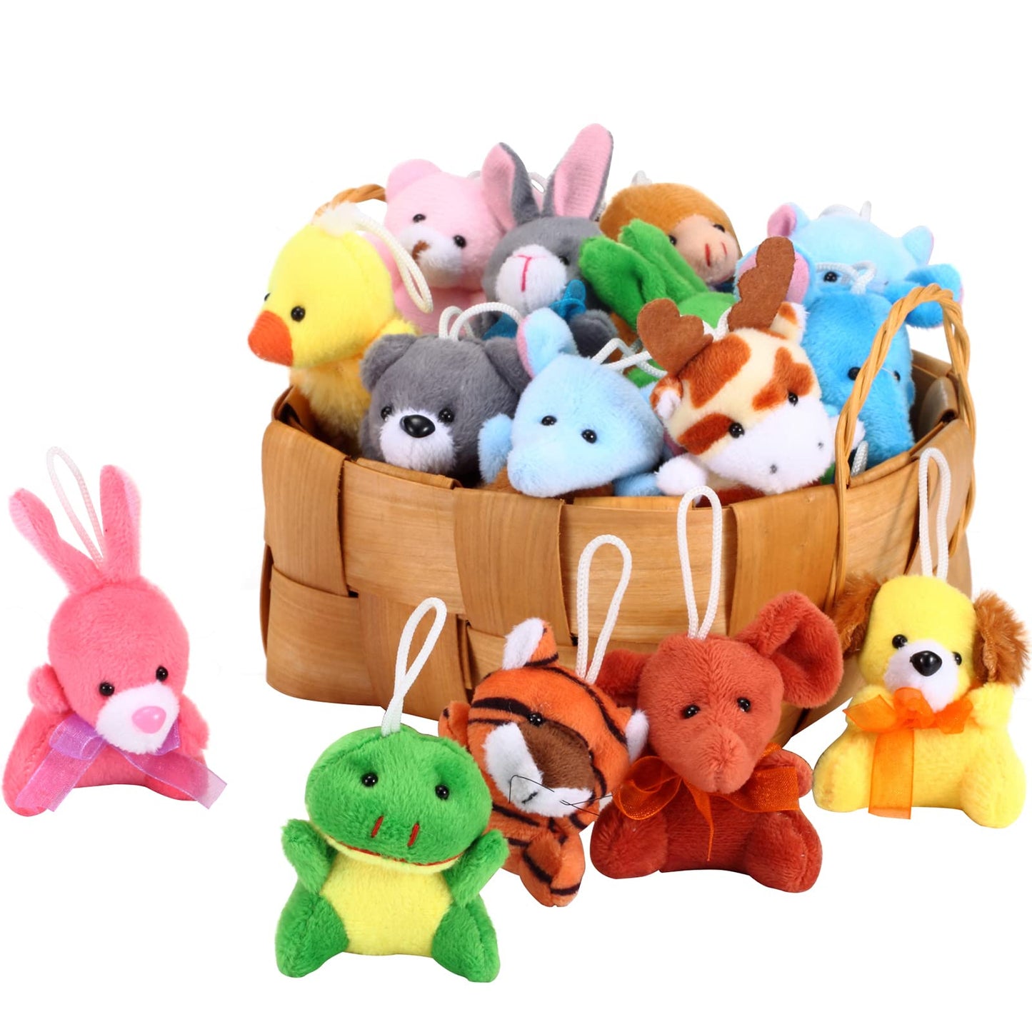Axbotoy 48 Pieces Mini Plush Animals Toys Set, Small Stuffed Animal Keychain Set for Valentine Gift,Easter Egg Filter,Carnival Prizes, Classroom Rewards, Goody Bags Filler,Party Favors