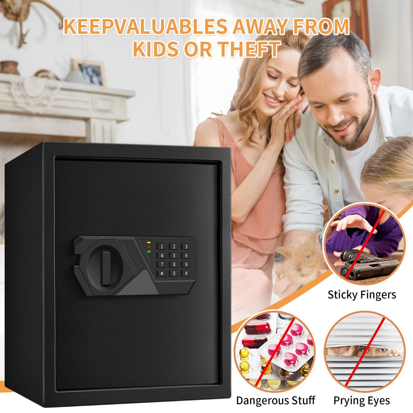 2.8 Cuft Fireproof Safe for Home Use, Digital Home Safes Fireproof Waterproof with Programmable Keypad, Backup Keys and Alarm System, Anti-Theft Home Security Safe Box for Document Money Medicines