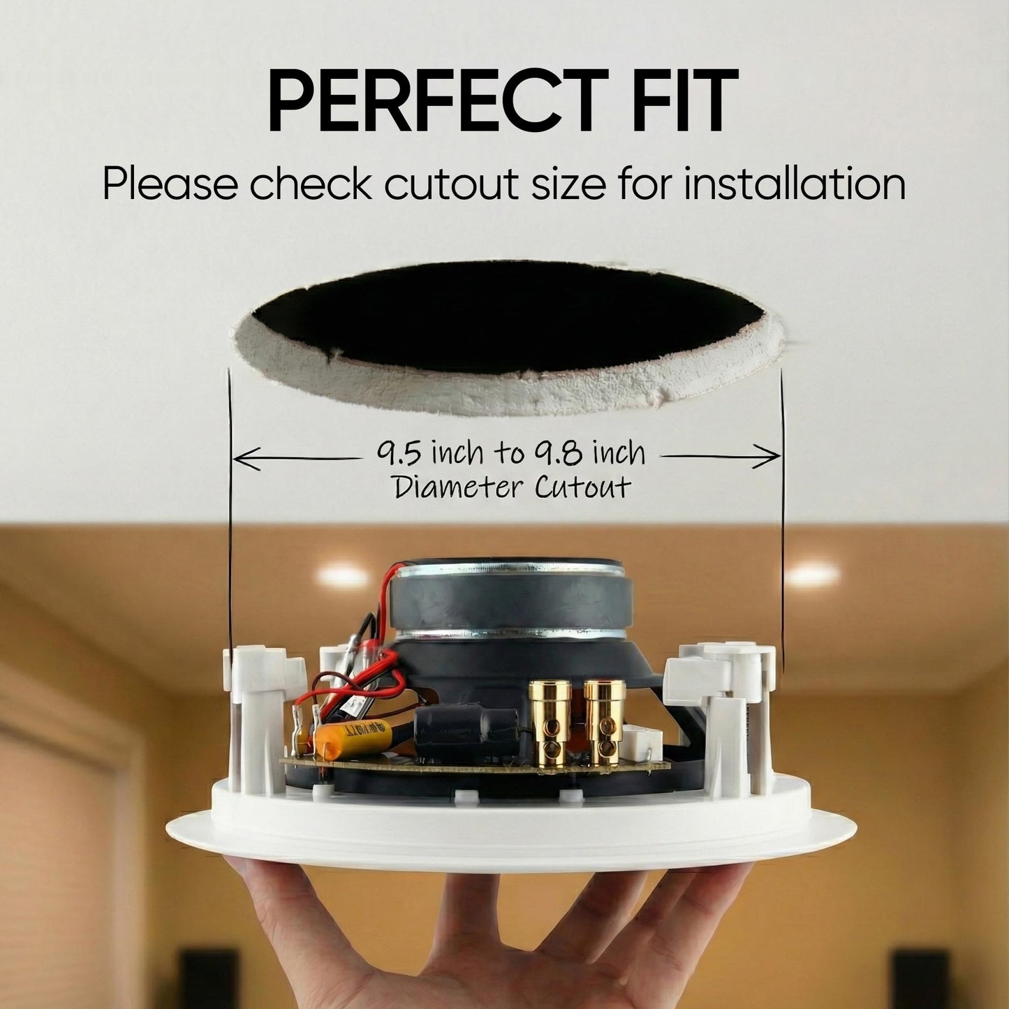 Micca M-8C 2-Way in-Ceiling Round Speaker, 9.4" Cutout Diameter, Whole House Audio, Home Theater, Indoor or Covered Outdoor, 8" Woofer, 1" Tweeter, White, Paintable, Each