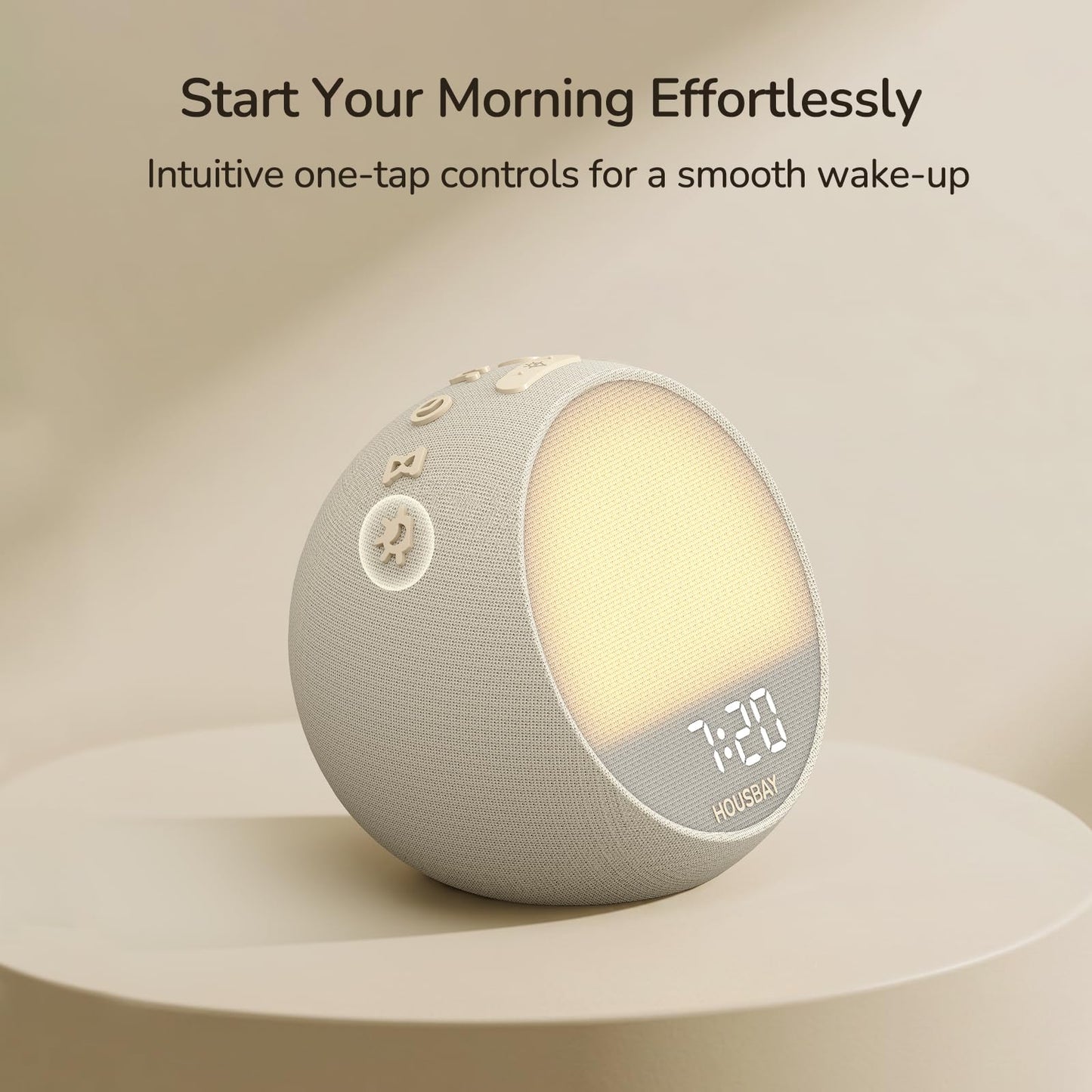HOUSBAY MINI Sunrise Alarm Clock with Sound Machine, Rhythm Wake-Up Light, White Noise for Sleeping, Compact Phone-Free Bedrooms Clock, Putty