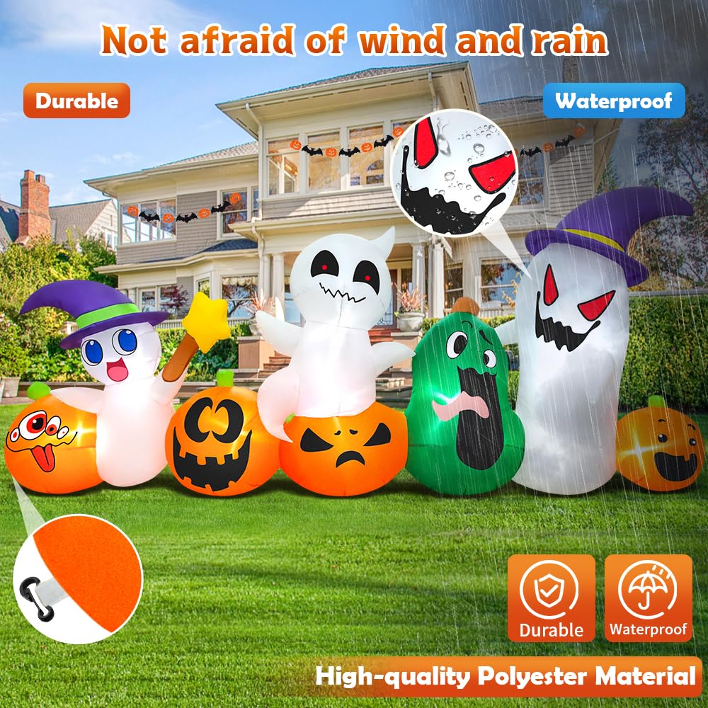 8 FT Halloween Inflatables Blow up Outdoor Decoration, Inflatable Ghost with Pumpkin Led Light Inflatables Outdoor Decor Blow up Inflatables for Holiday Party Lawn Yard Garden Decor