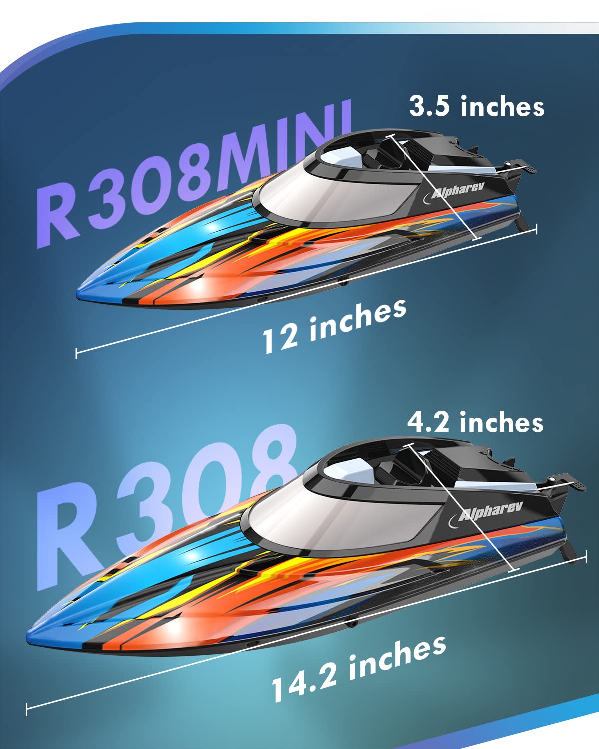 ALPHAREV RC Boat with Case R308MINI 2 Packs 20+ MPH Remote Control Boat for Pools and Lakes, 2.4 GHZ RC Boats for Adults and Kids