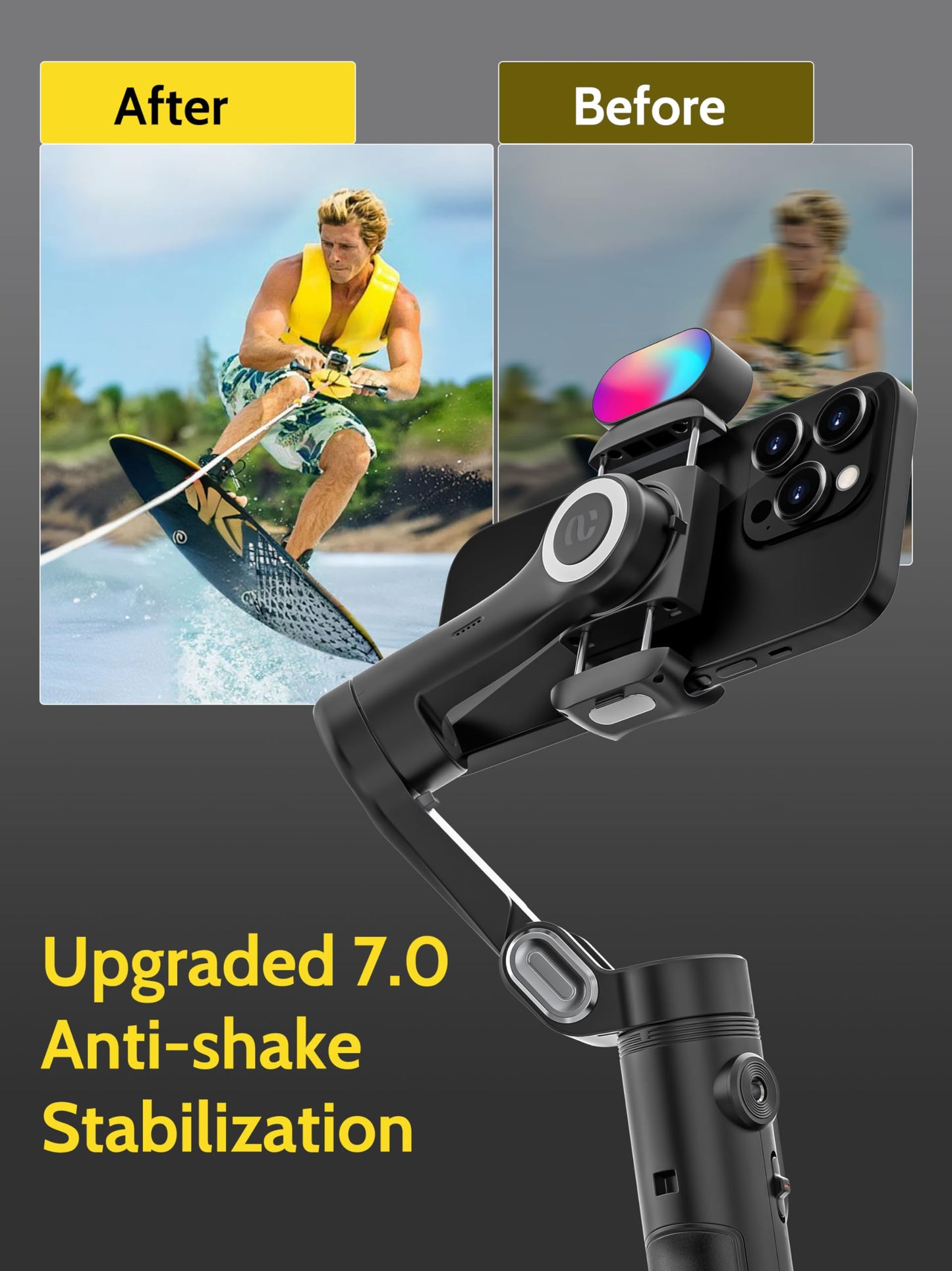 AOCHUAN 3-Axis Gimbal Stabilizer for iPhone & Android w/RGB Light, Handheld Phone Gimbal for Video Recording w/AI Tracking,1/4 Thread, Extendable Tripod, Padded Carry Bag(Smart X Complete Combo1)
