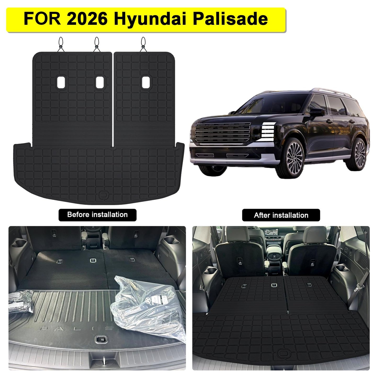 LJWAITO Cargo Liners for 2026 Hyundai Palisade & Backrest Mat,TPE All Weather Protection Trunk Mat Covering The Backrest Mat Accessories