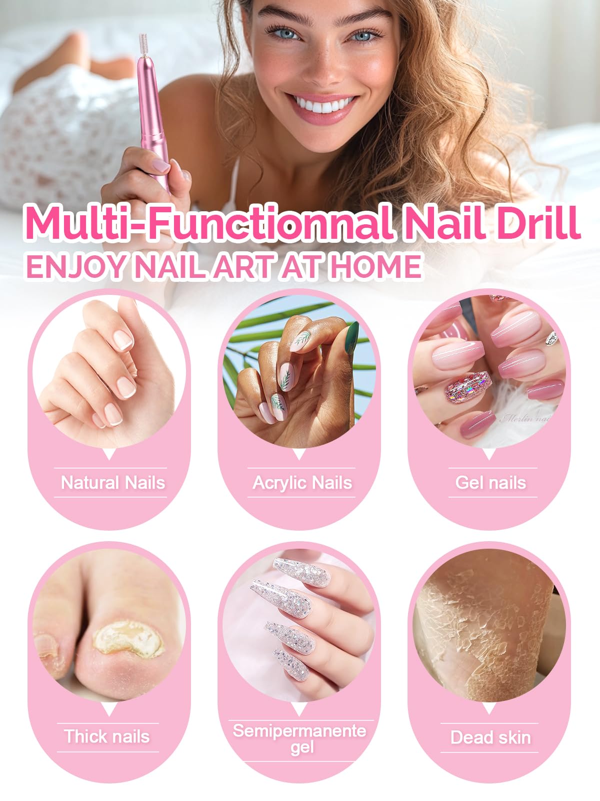 20000RPM Electric Nail Drill Portable Nail File Drill Set for Acrylic Gel Nails, Professional Nail Drill Machine for Nail Polish Remover with the Function of Storing Manicure Accessories,Purple