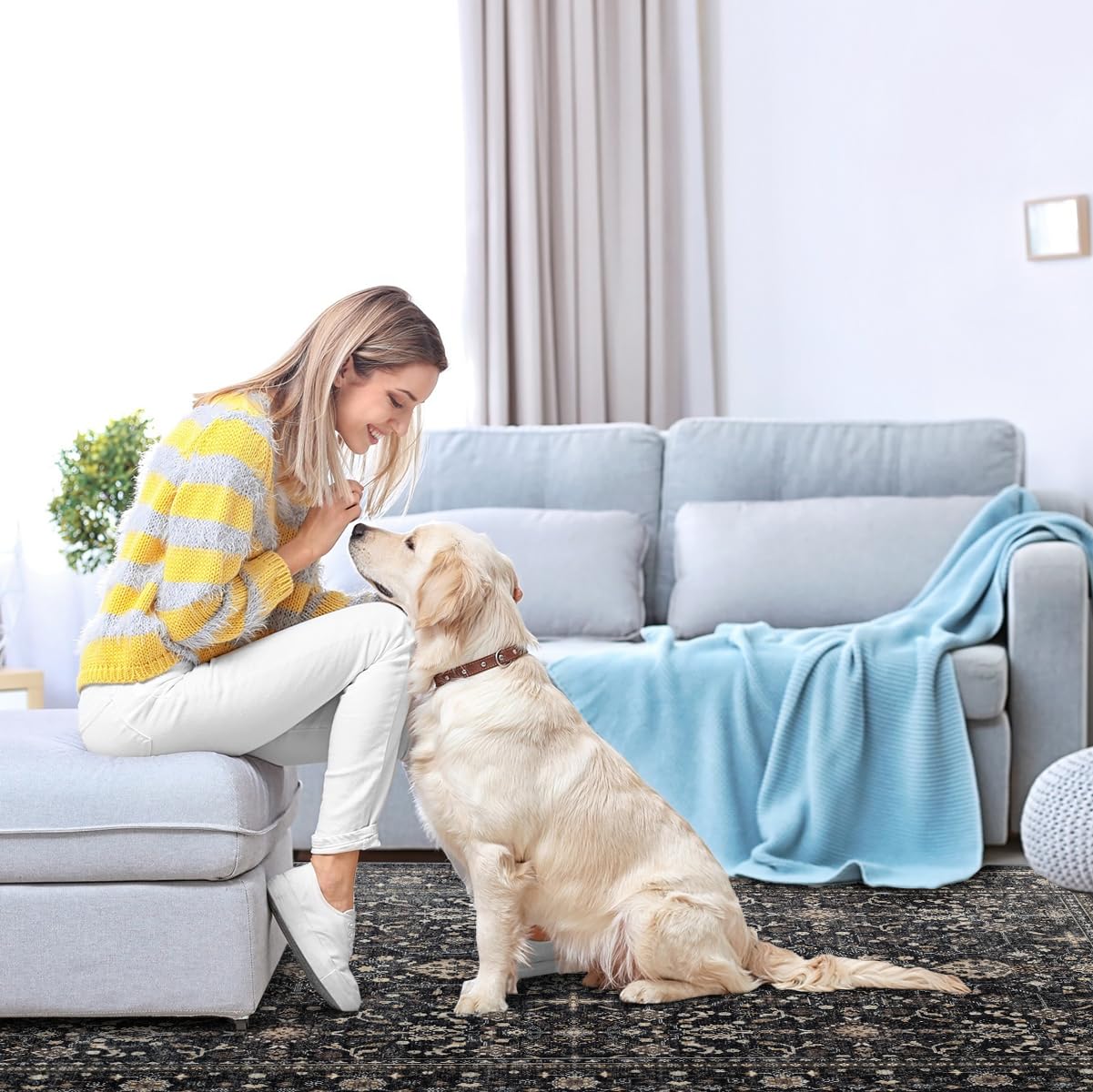 Area Rug Non Slip Machine Washable Ultra Soft Living Room/Bedroom/Kitchen/Outdoor/Classroom Black Grey, 9'×12'
