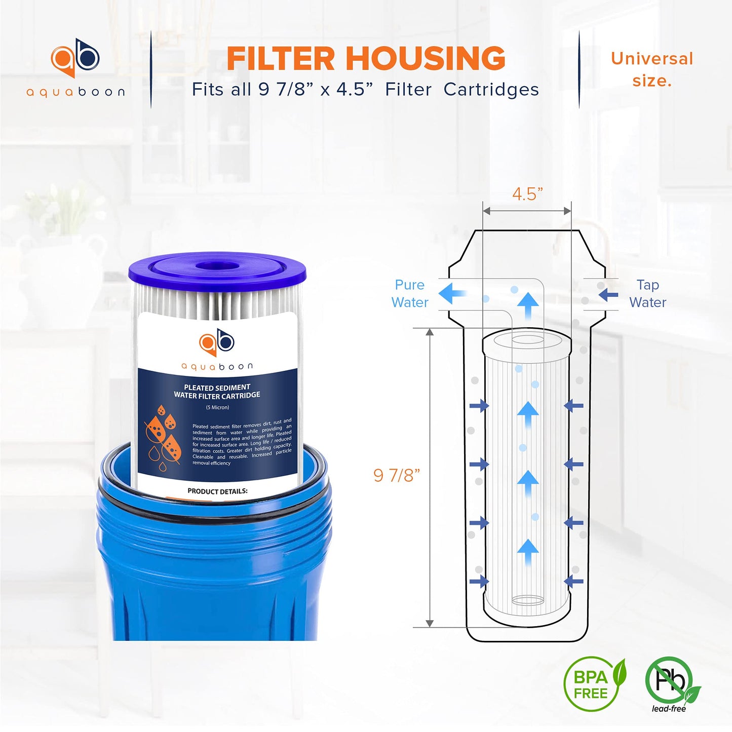 Aquaboon 5 Micron Pleated Sediment Water Filter 10 x 4.5 Cartridge - Whole House Water Filter Replacement - Whole House Water Filters Cartridges Compatible with Well Filters FXHSC, R50-BBSA, 10-Pack