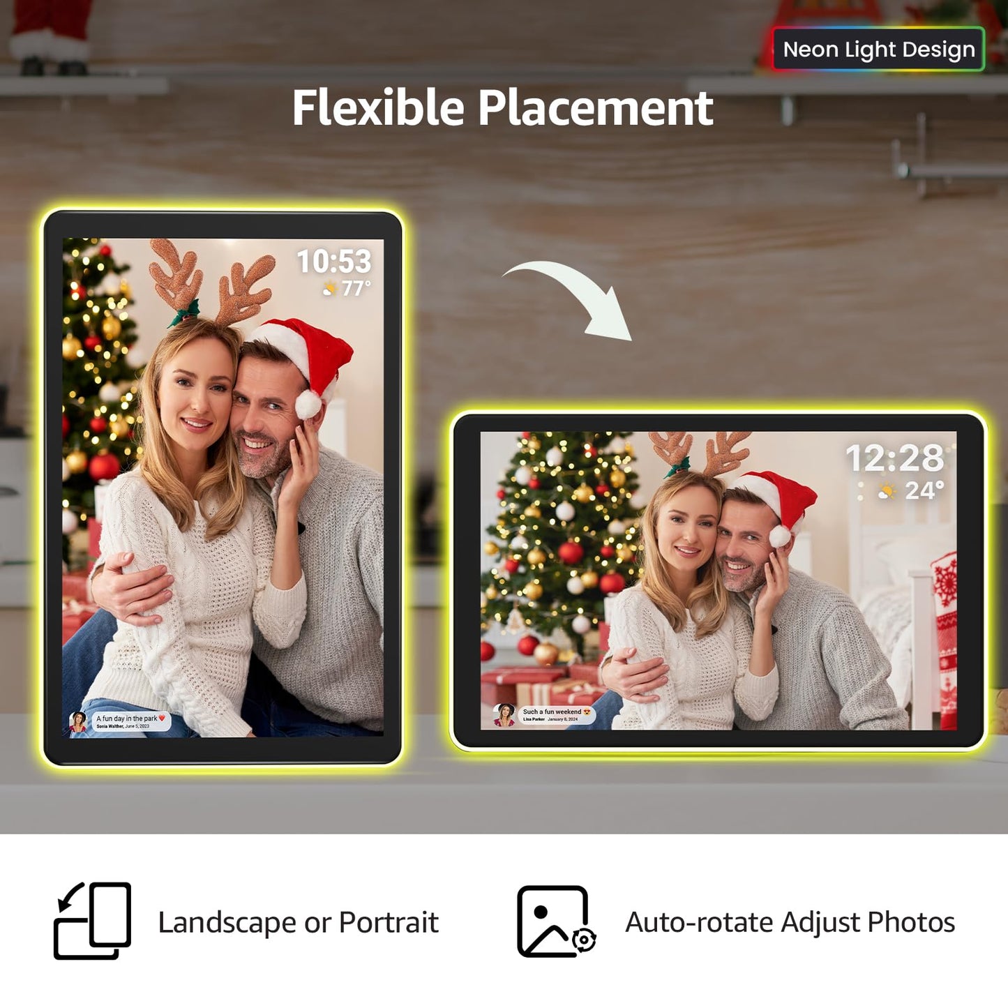 ApoloSign Neon Light Digital Picture Frame - 10.1" HD Display | AI Color-Changing LED Strip Digital Photo Frame | Quick Share Photos/Videos, Easy Setup in Frameo App | Best Digital Frame for Gifting